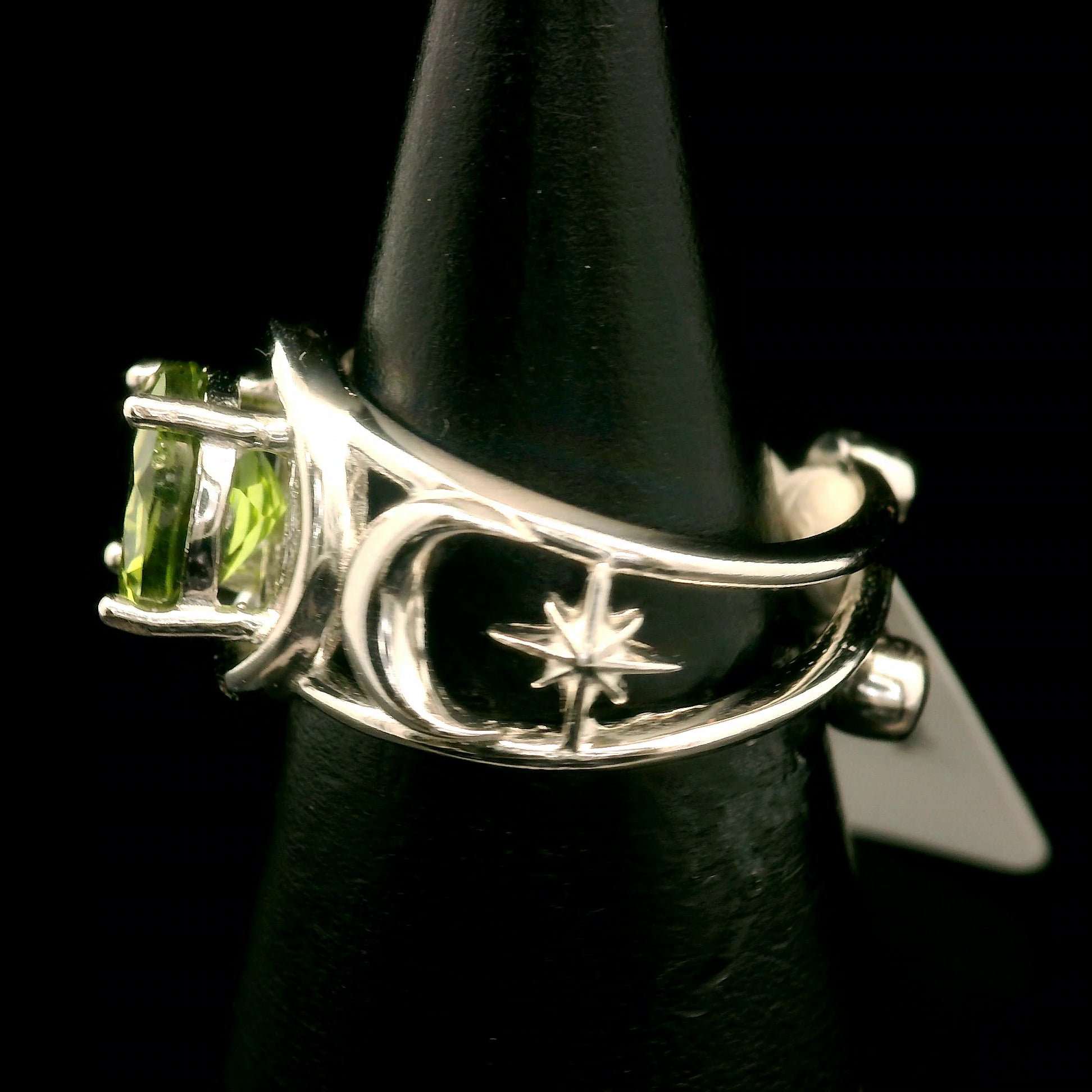 Peridot Triple Moon Cuff Ring .925 Silver for Power, Prosperity and Protection