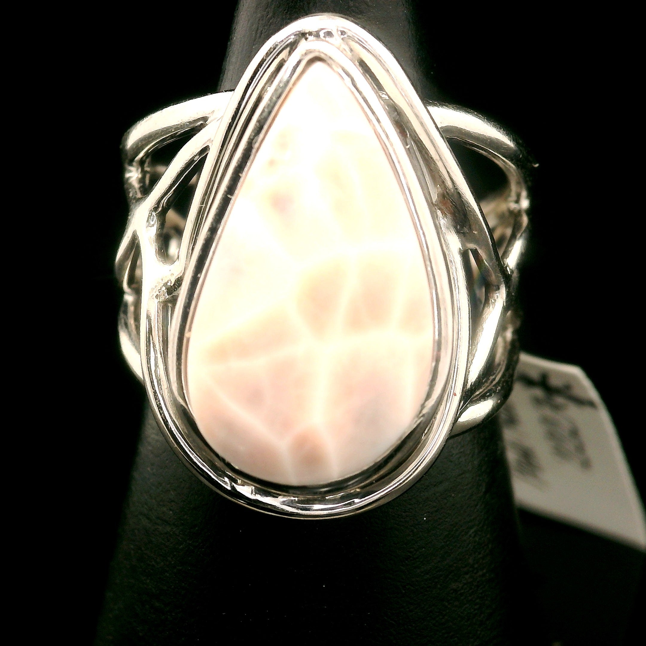 Pink Natrolite Cuff Ring .925 Silver for Astral Travel, Higher Consciousness and Protection