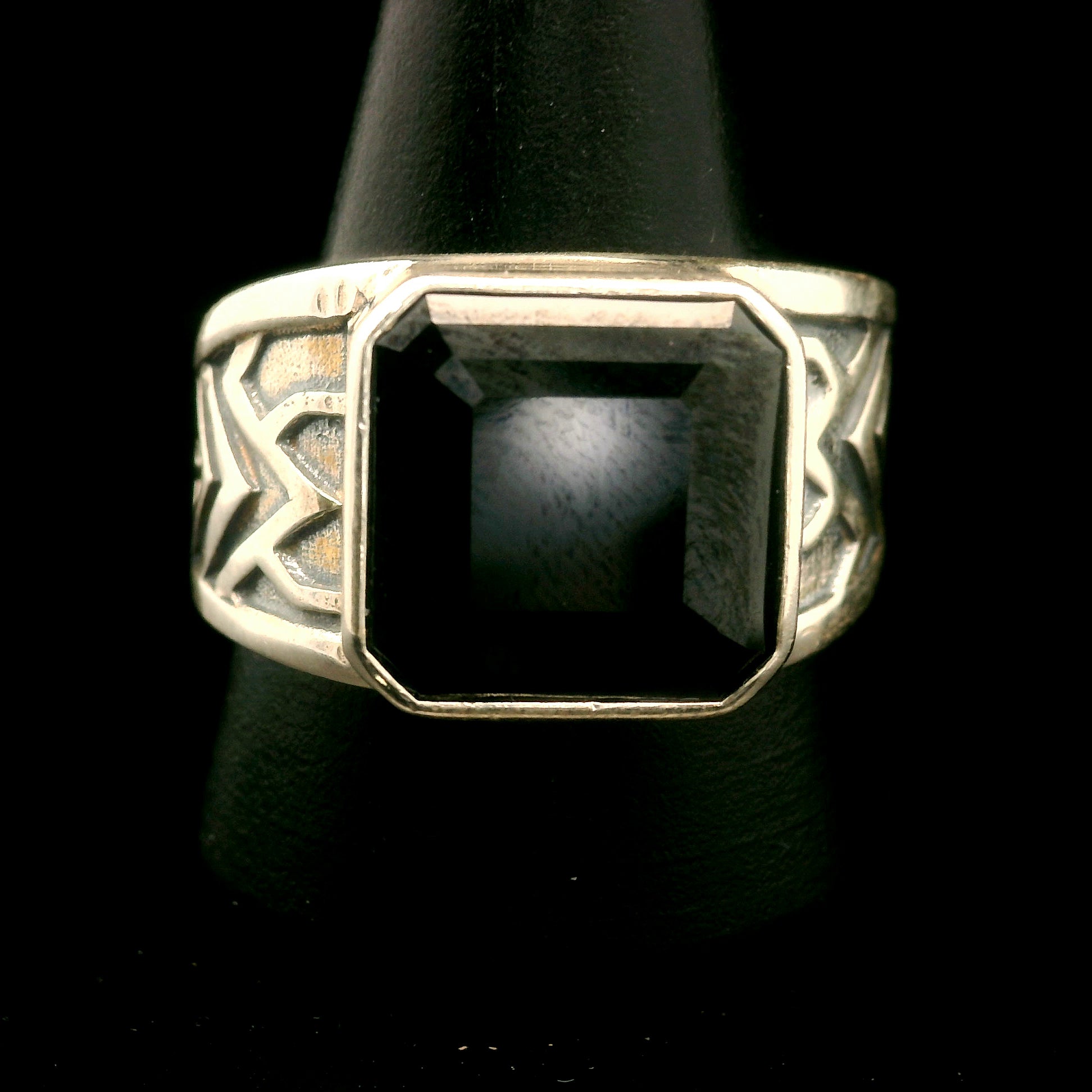 Black Spinel Tribal Cuff Ring .925 Silver for Empowerment, Grounding and Protection