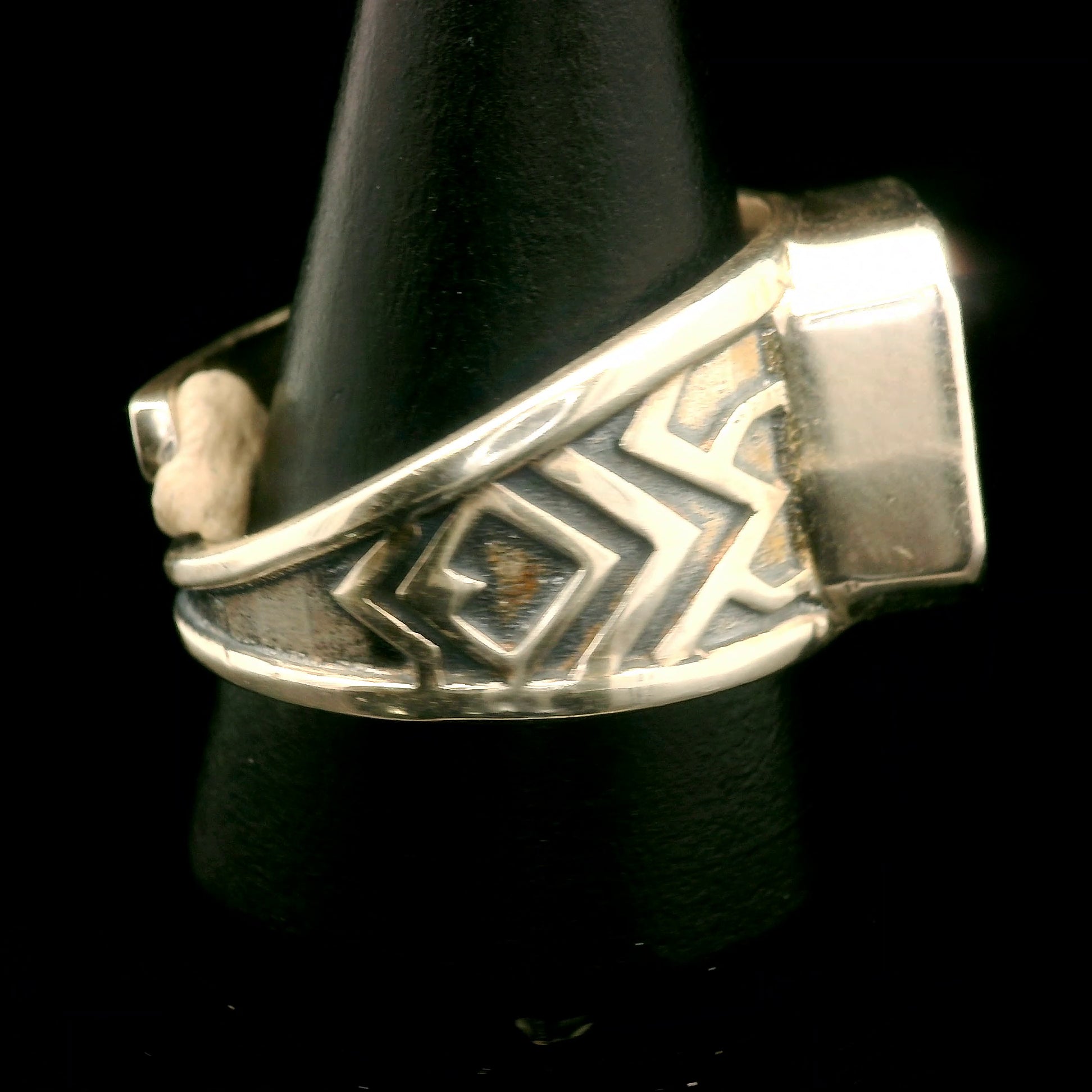 Black Spinel Tribal Cuff Ring .925 Silver for Empowerment, Grounding and Protection
