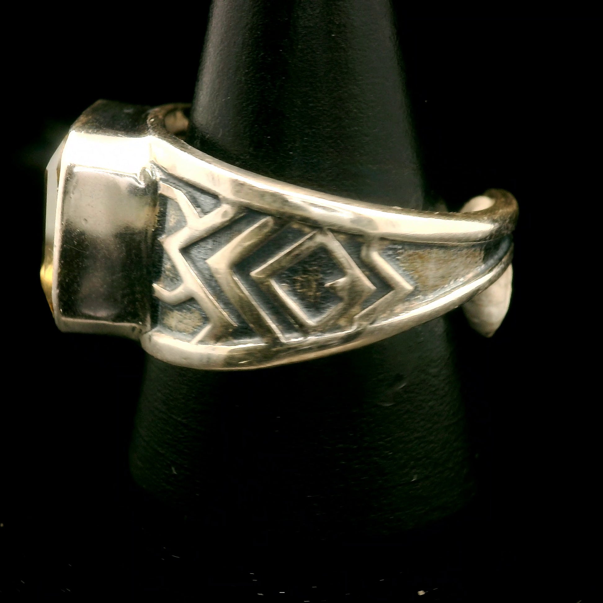 Citrine Tribal Cuff Ring .925 Silver for Abundance, Good Luck and Positivity