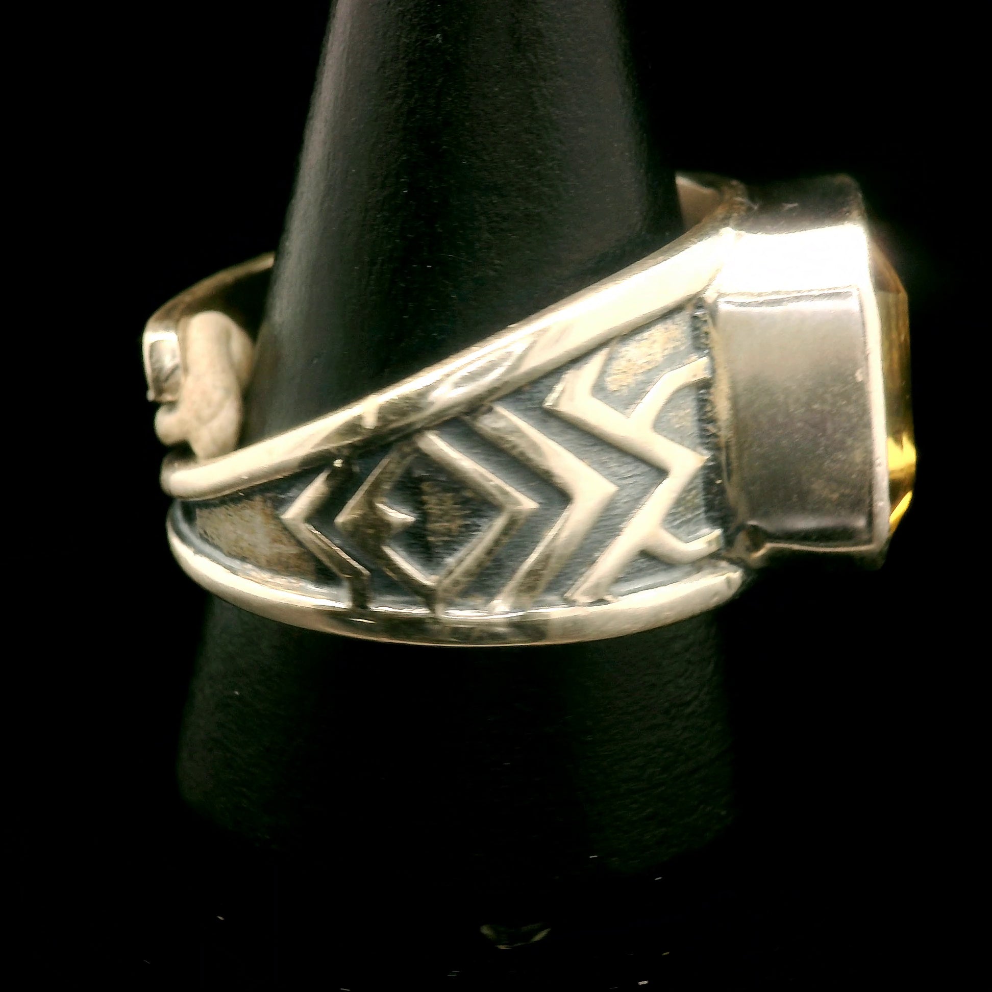 Citrine Tribal Cuff Ring .925 Silver for Abundance, Good Luck and Positivity