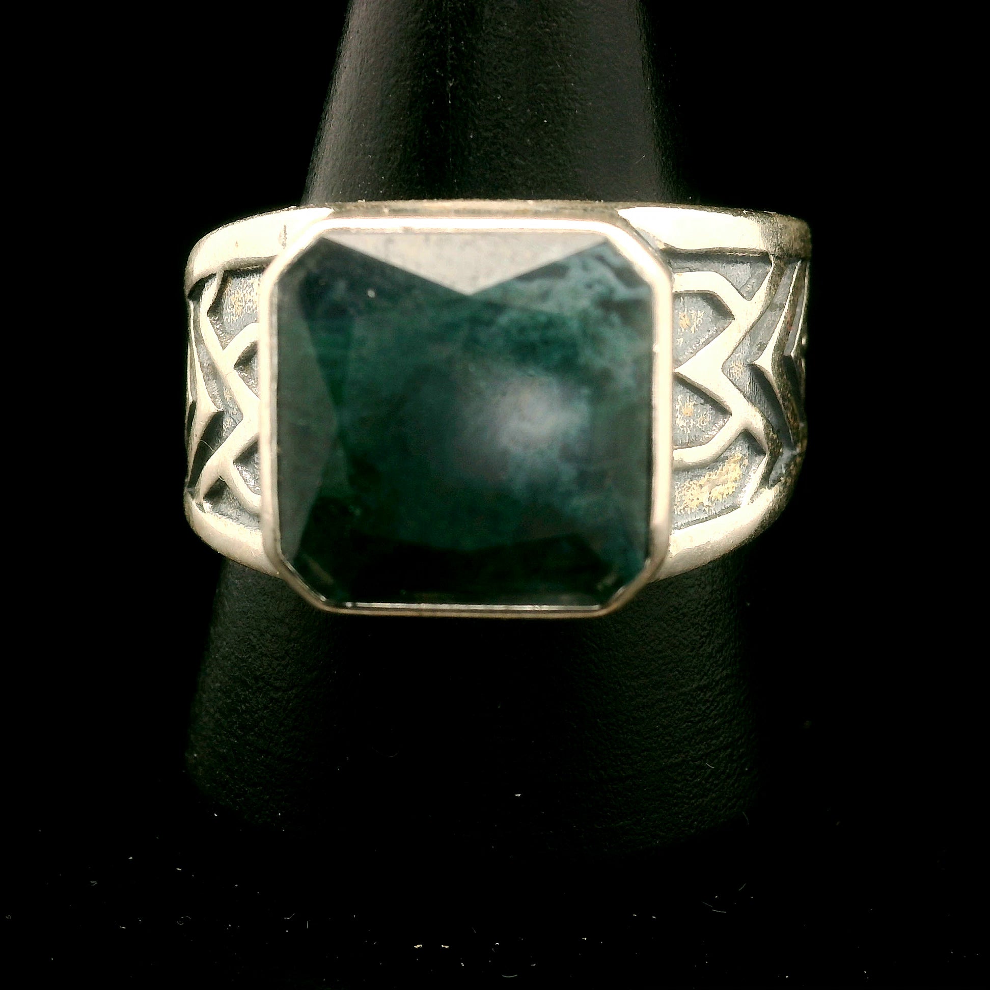 Moss Agate Tribal Adjustable Cuff Ring .925 Silver for Creating your Dreams