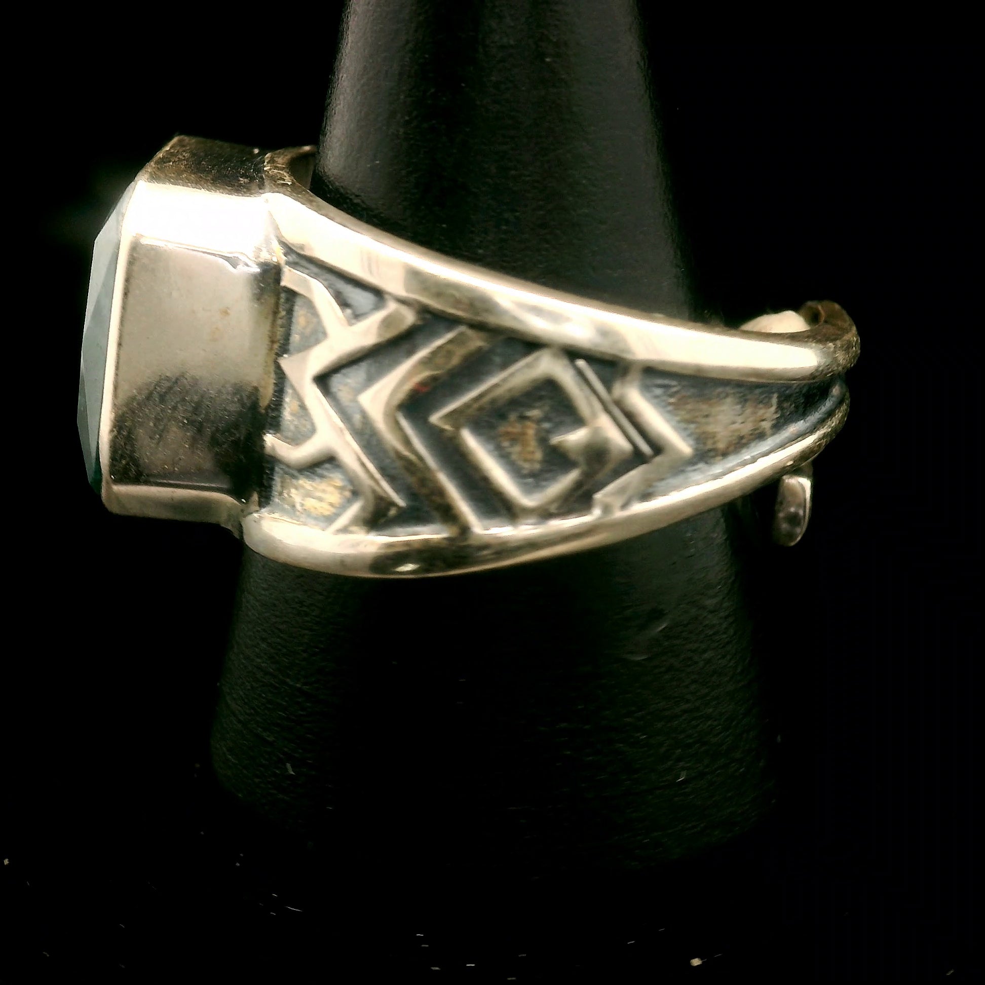 Moss Agate Tribal Adjustable Cuff Ring .925 Silver for Creating your Dreams