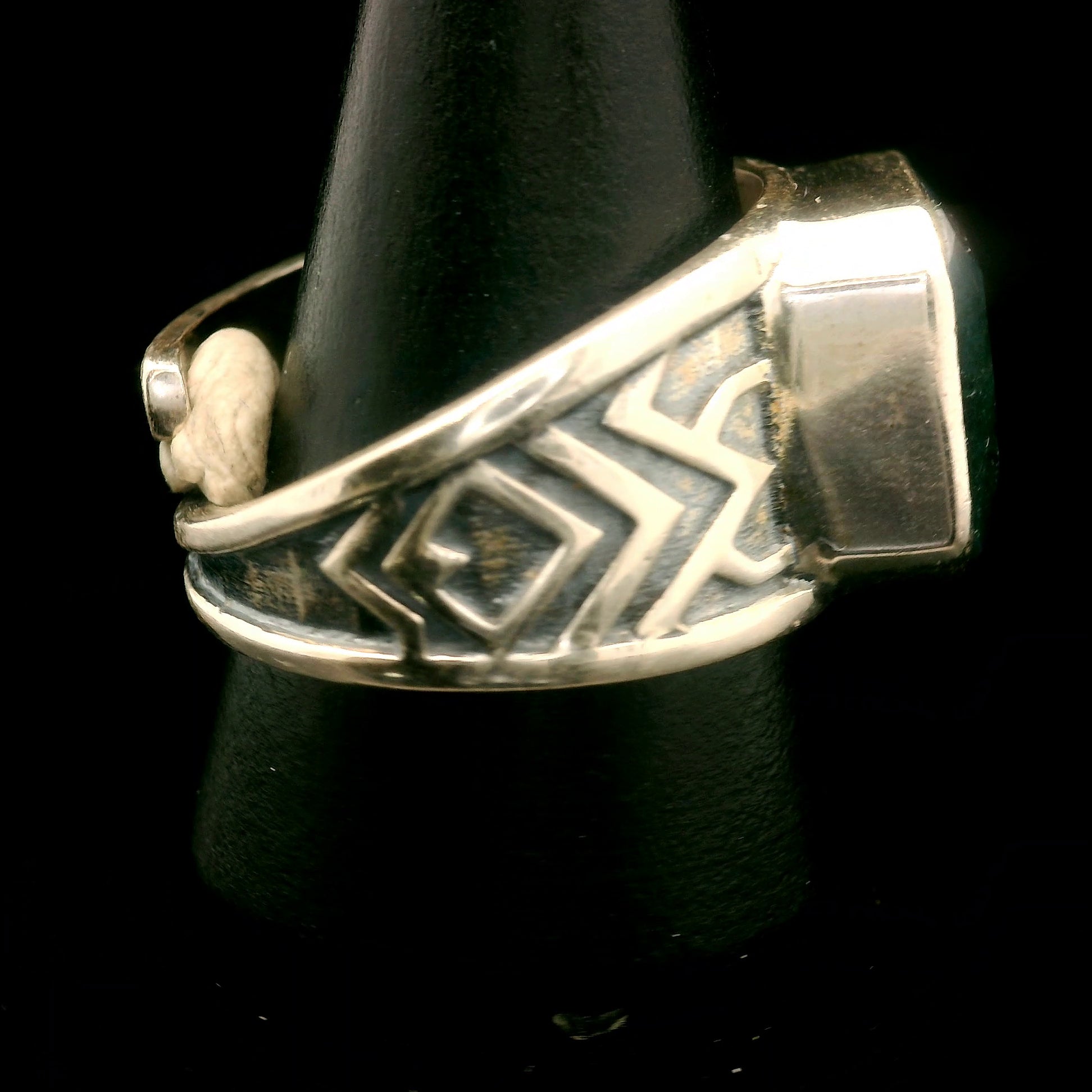 Moss Agate Tribal Adjustable Cuff Ring .925 Silver for Creating your Dreams