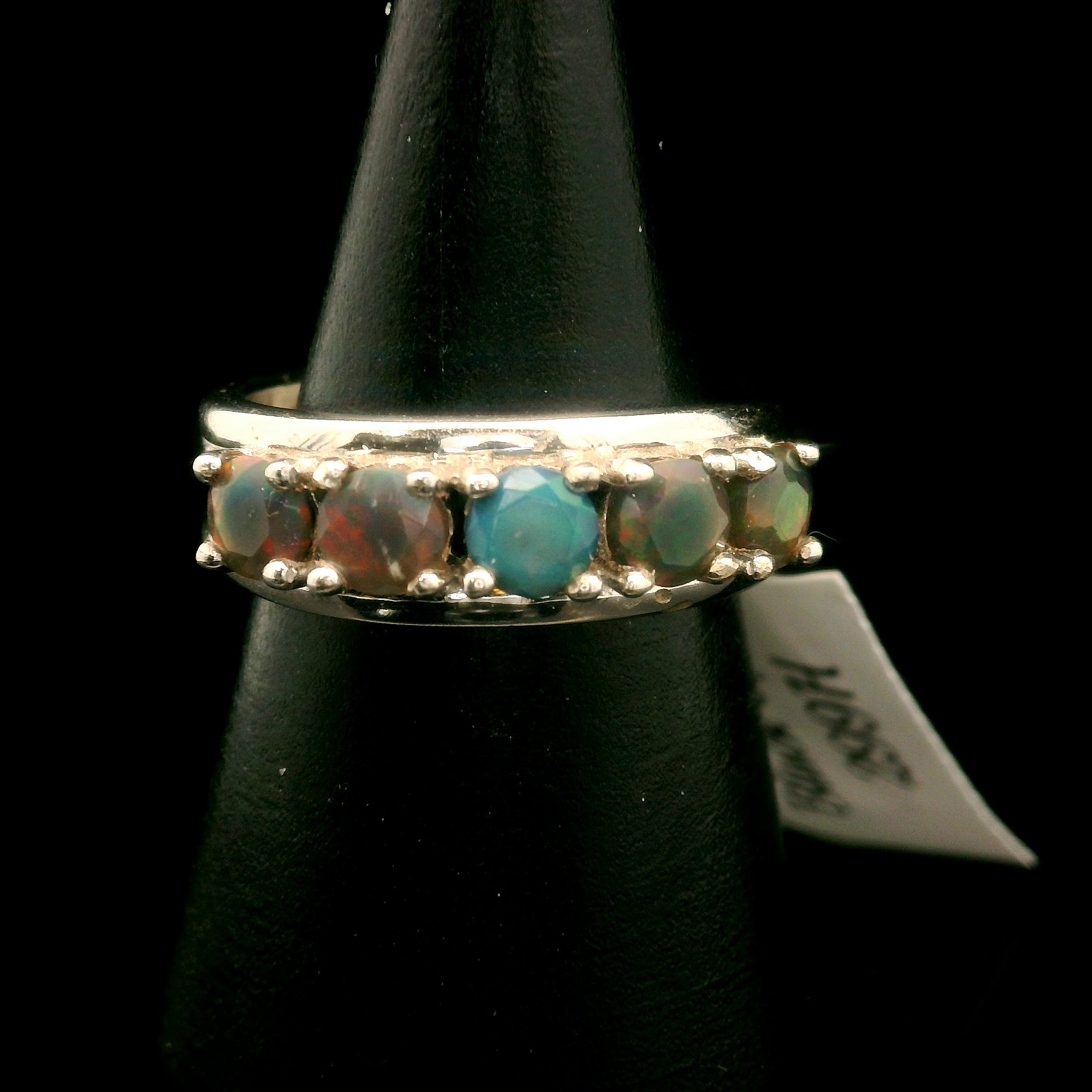 Black Opal Stacker Cuff Ring .925 Silver for Good Luck, Protection and Joy