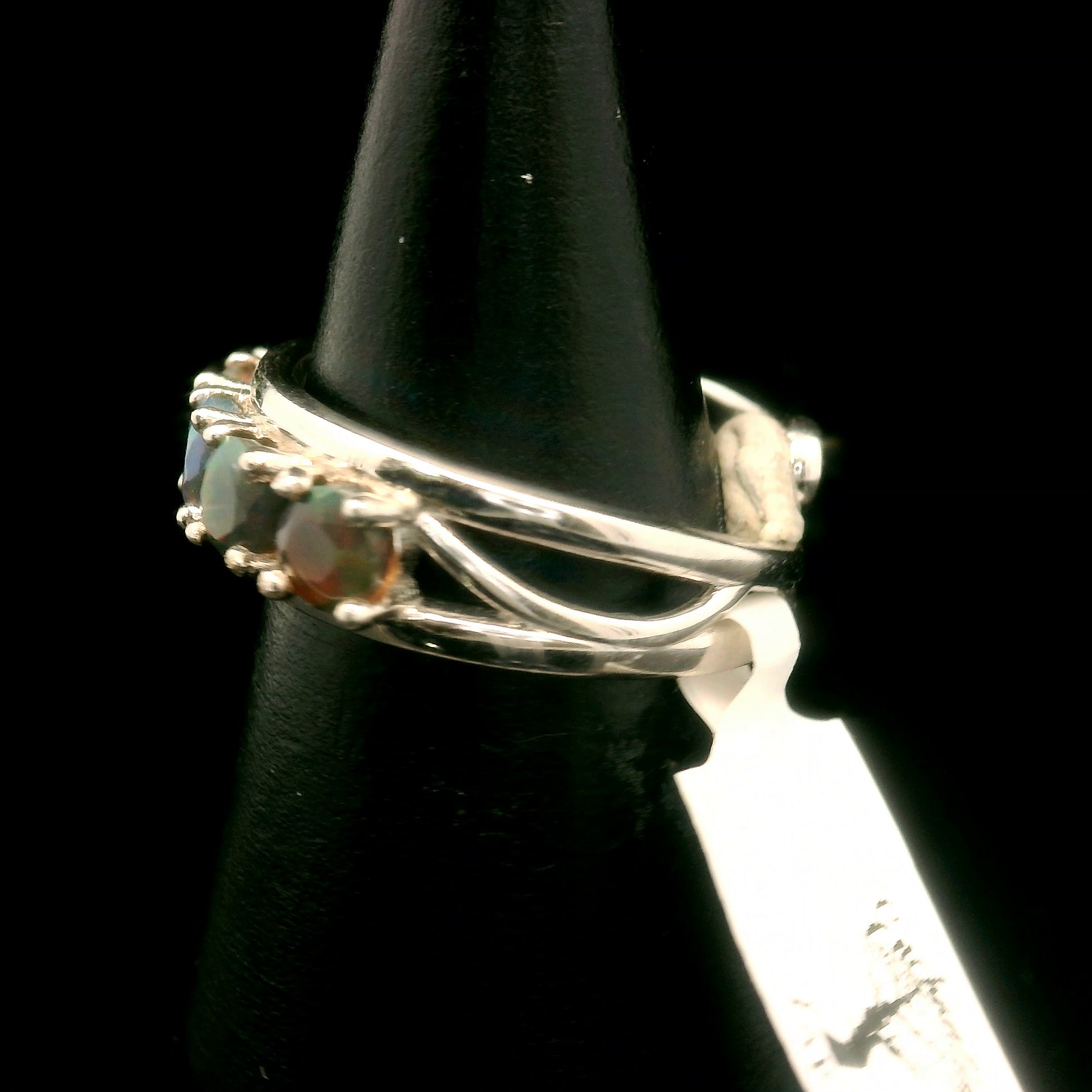 Black Opal Stacker Cuff Ring .925 Silver for Good Luck, Protection and Joy