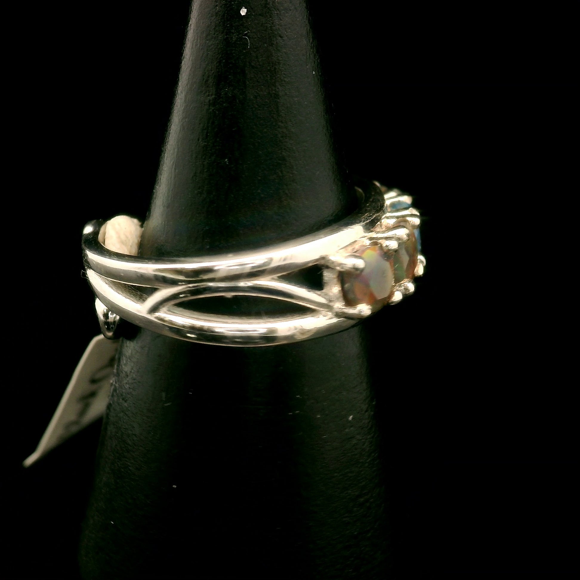 Black Opal Stacker Cuff Ring .925 Silver for Good Luck, Protection and Joy
