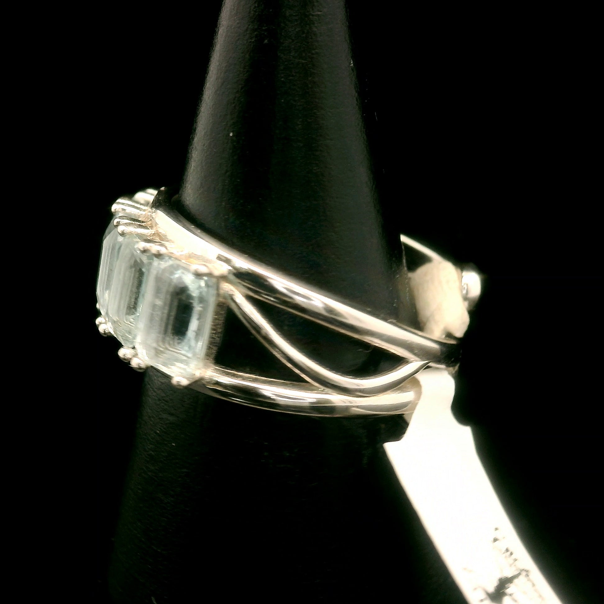 Aquamarine .925 Silver Adjustable Stacker Cuff Ring for Calm Communication