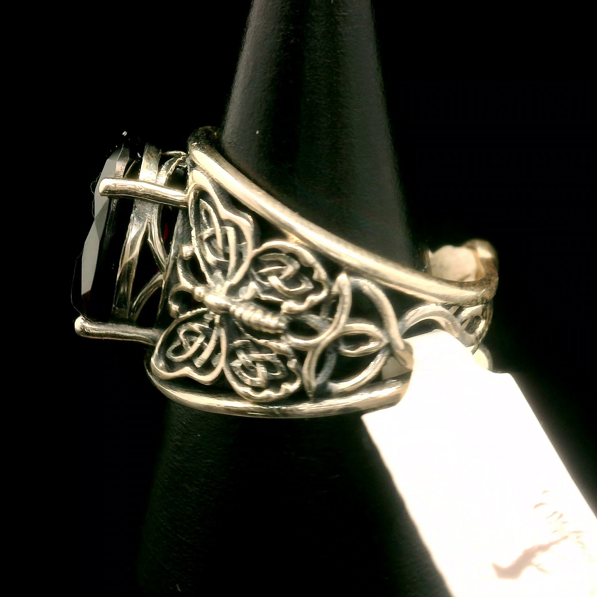 Garnet Butterfly Cuff Ring .925 Silver for Health and Strength