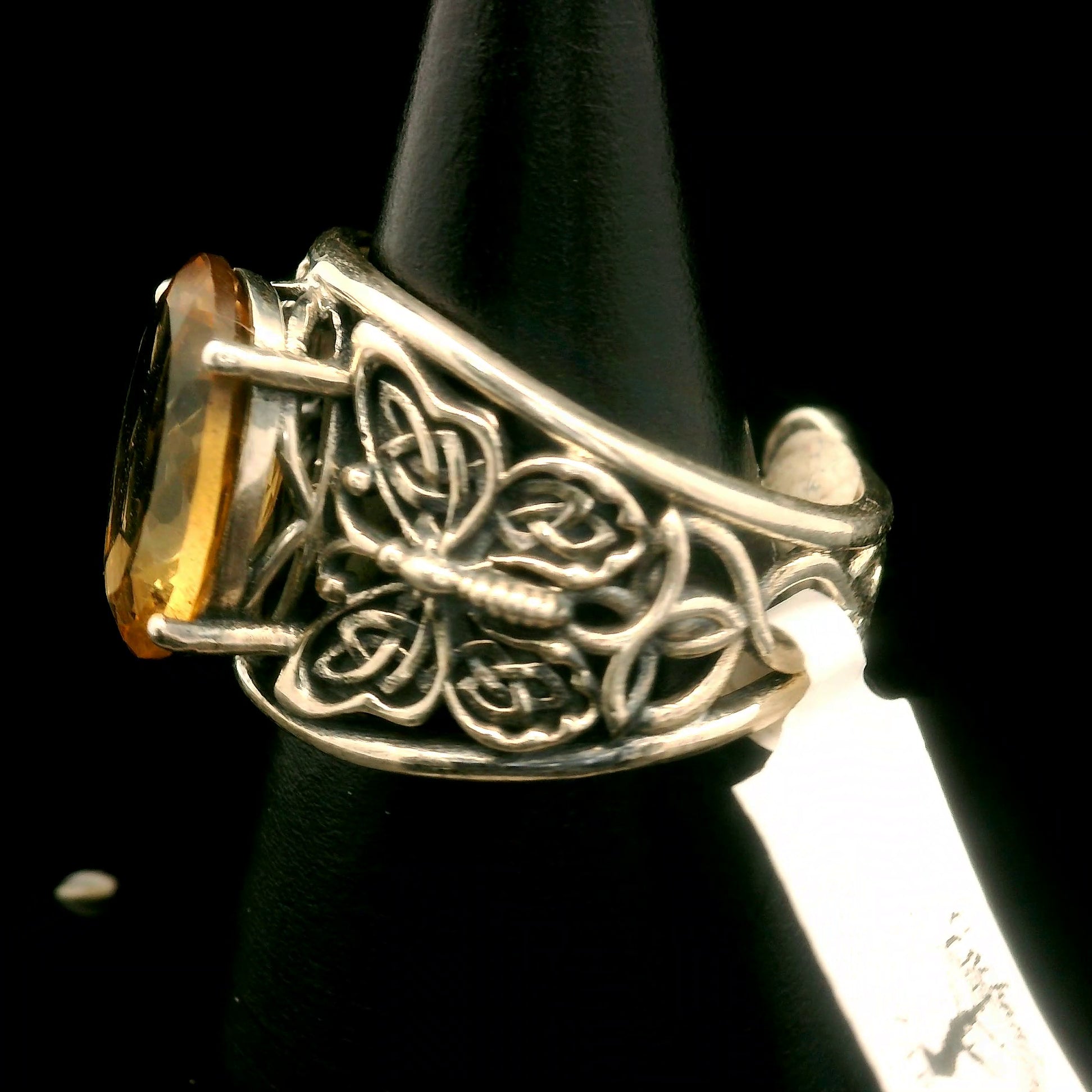 Citrine Butterfly Cuff Ring .925 Silver for Abundance, Good Luck and Positivity