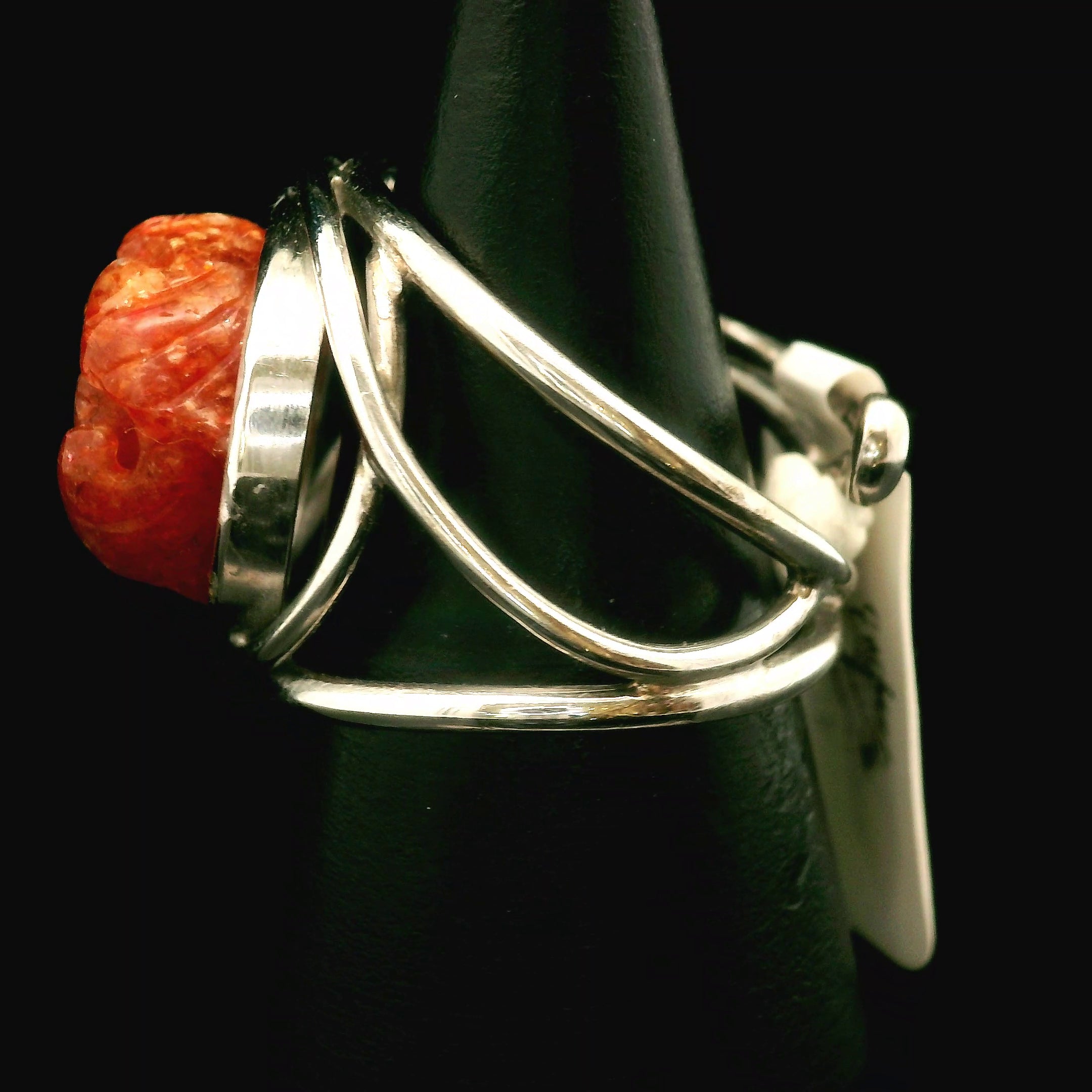 Sunstone Lotus Cuff Ring .925 Silver for Confidence and Strength
