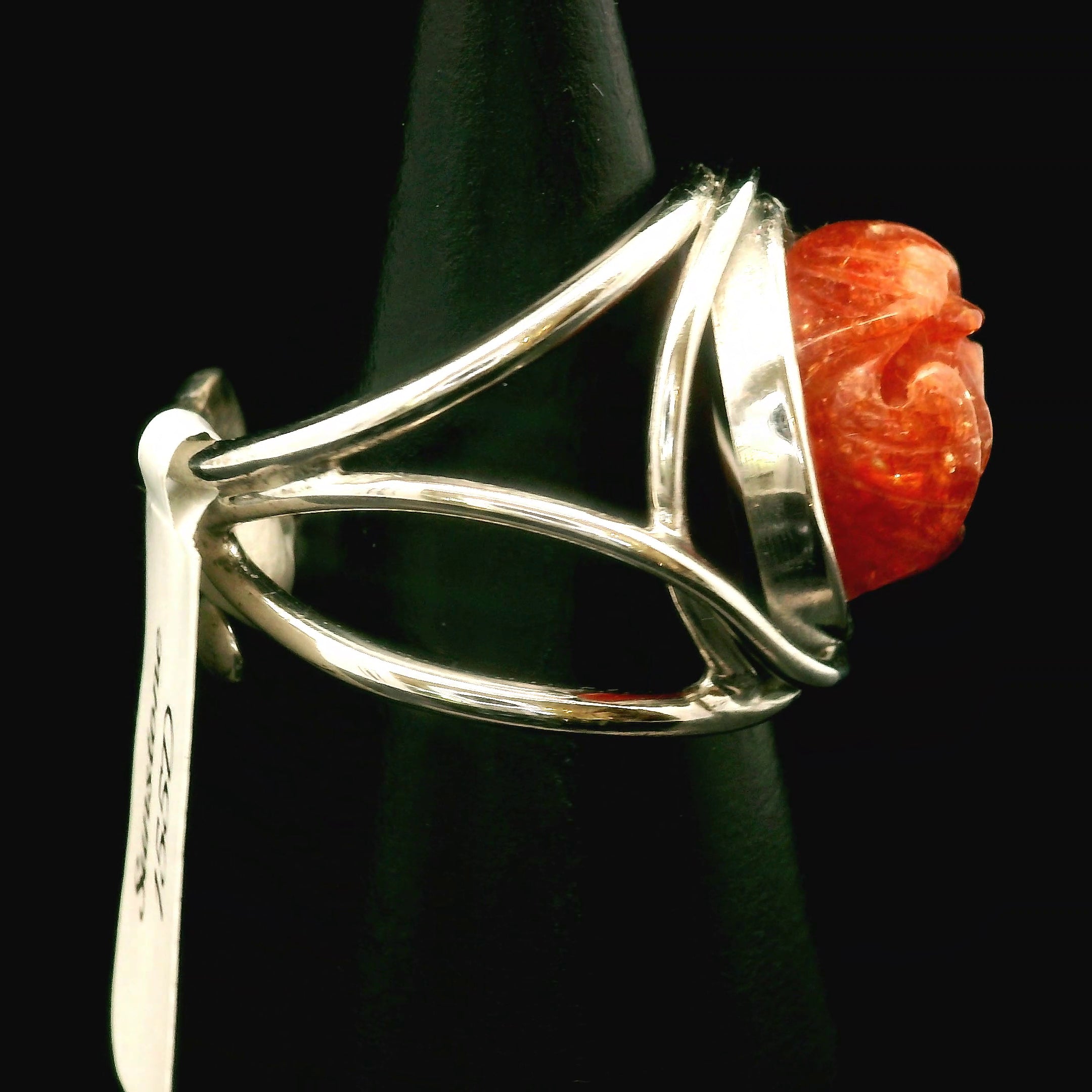 Sunstone Lotus Cuff Ring .925 Silver for Confidence and Strength