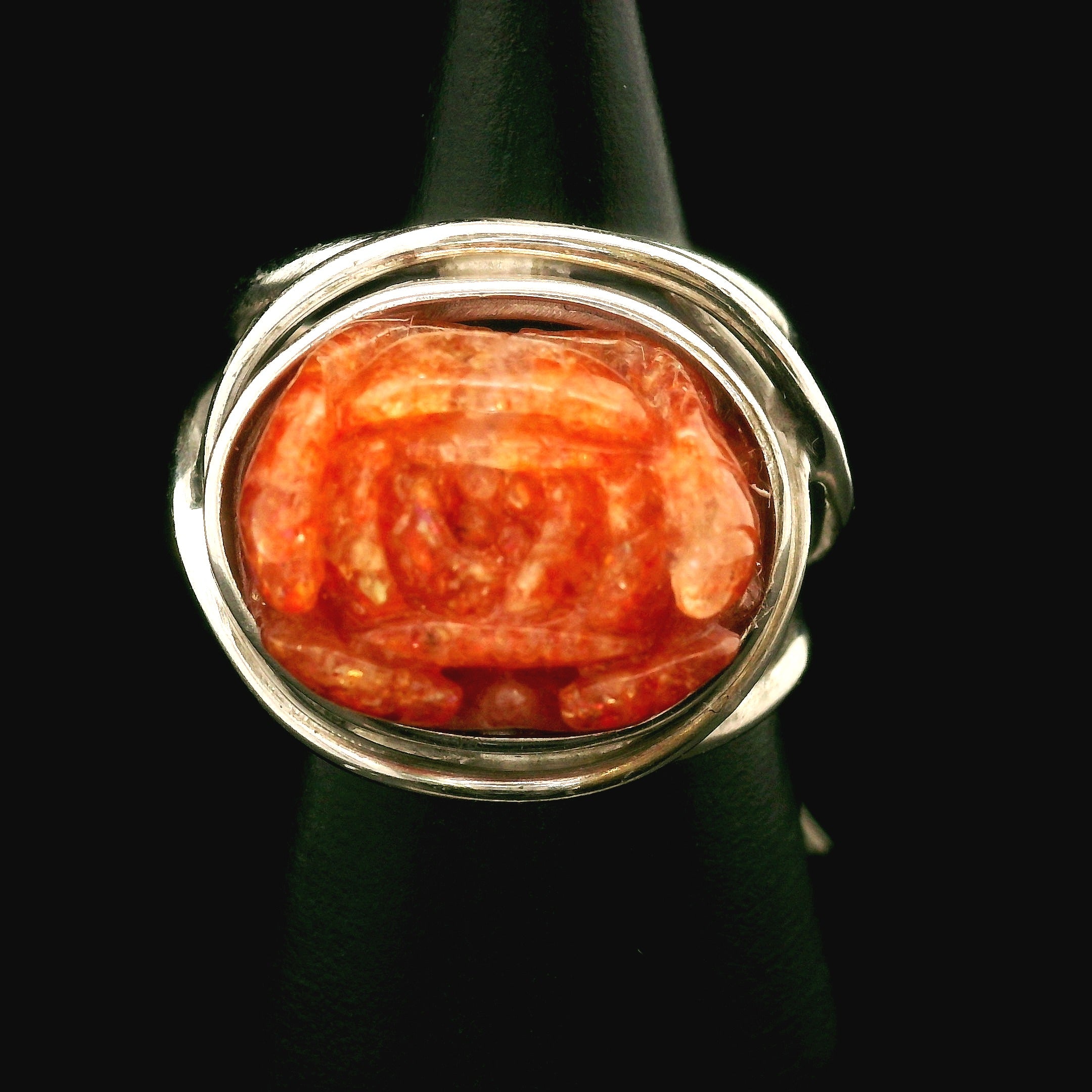 Sunstone Lotus Cuff Ring .925 Silver for Confidence and Strength