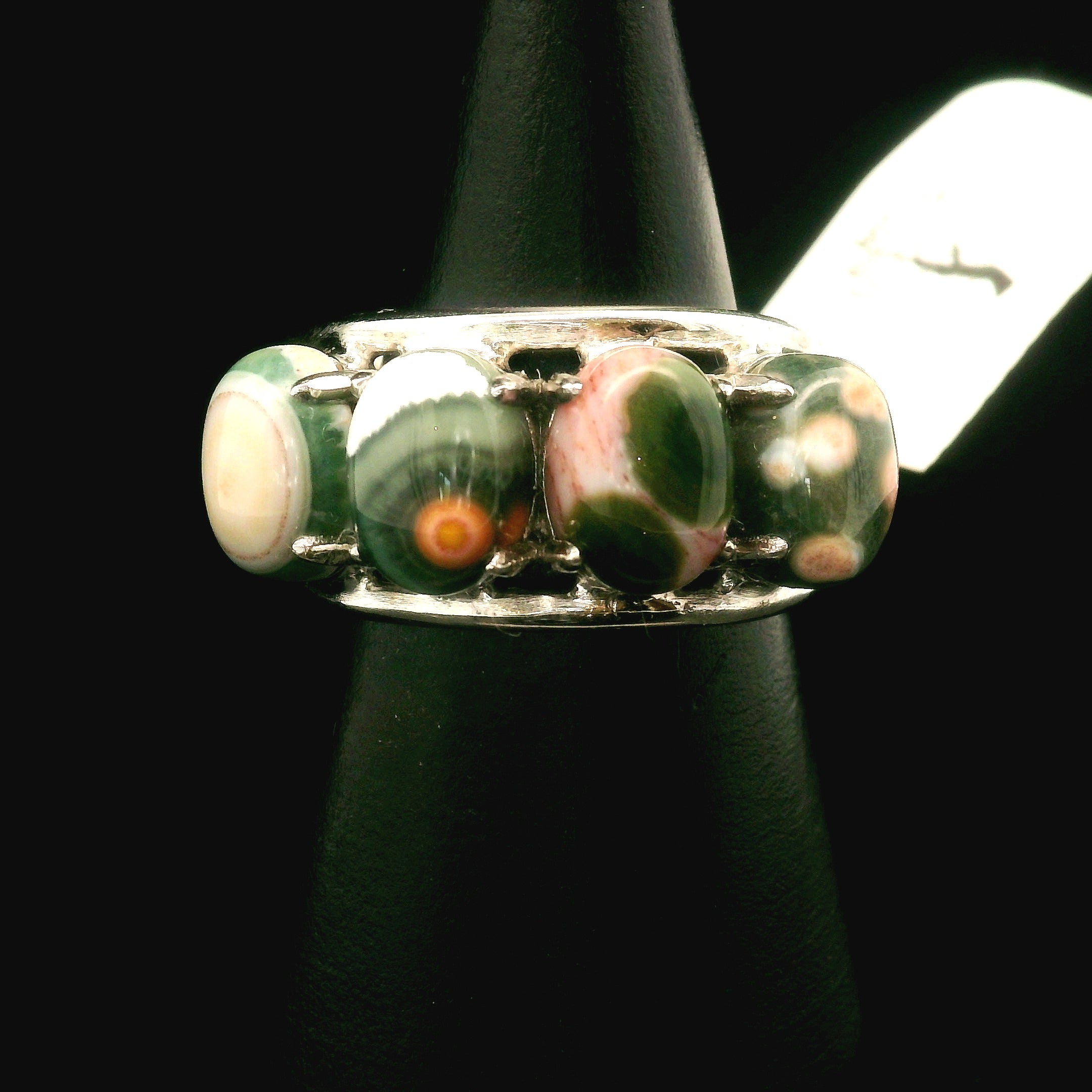 Orbicular "Ocean" Jasper Adjustable Stacker Ring Cuff .925 Silver for Joy and Peace