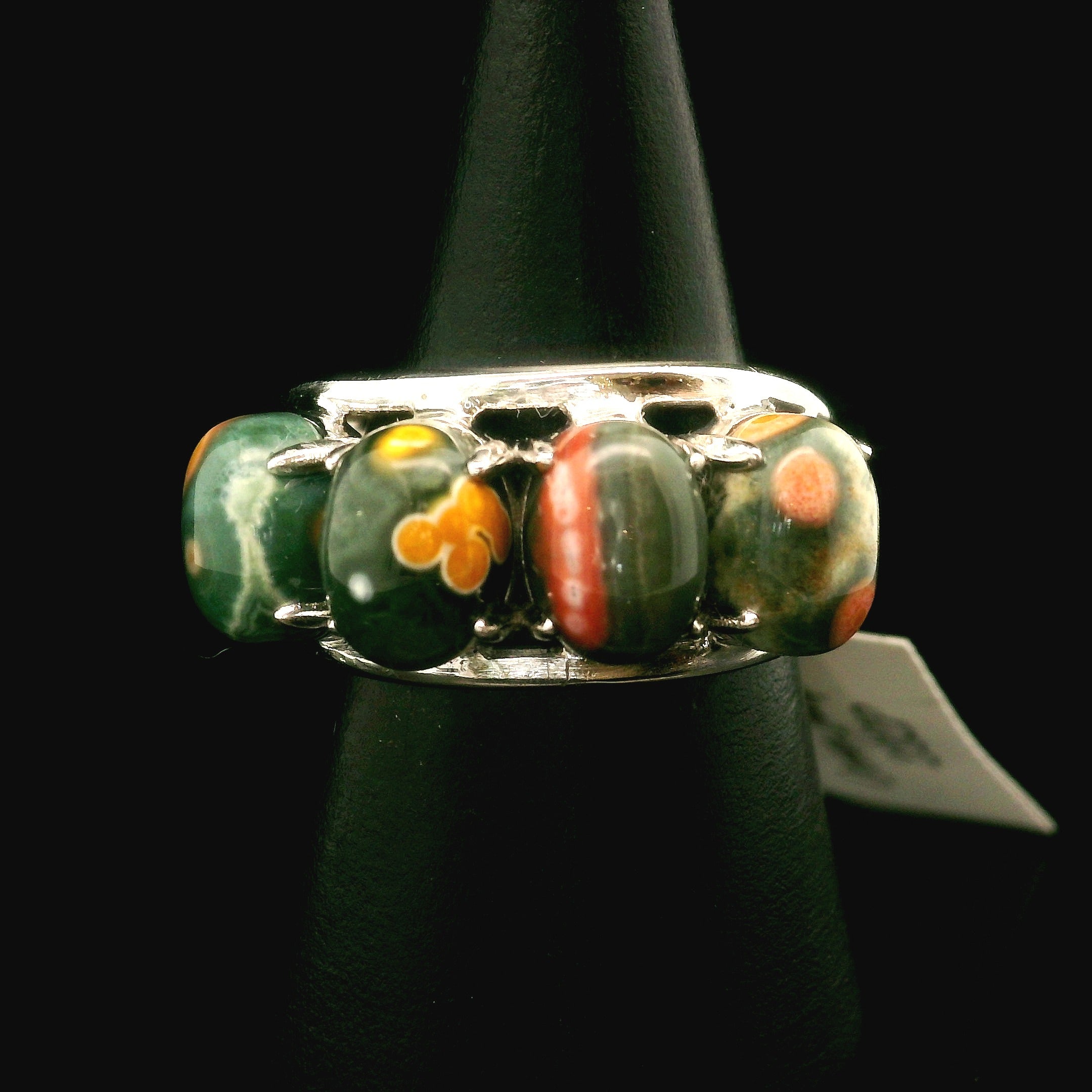 Orbicular "Ocean" Jasper Adjustable Stacker Ring Cuff .925 Silver for Joy and Peace