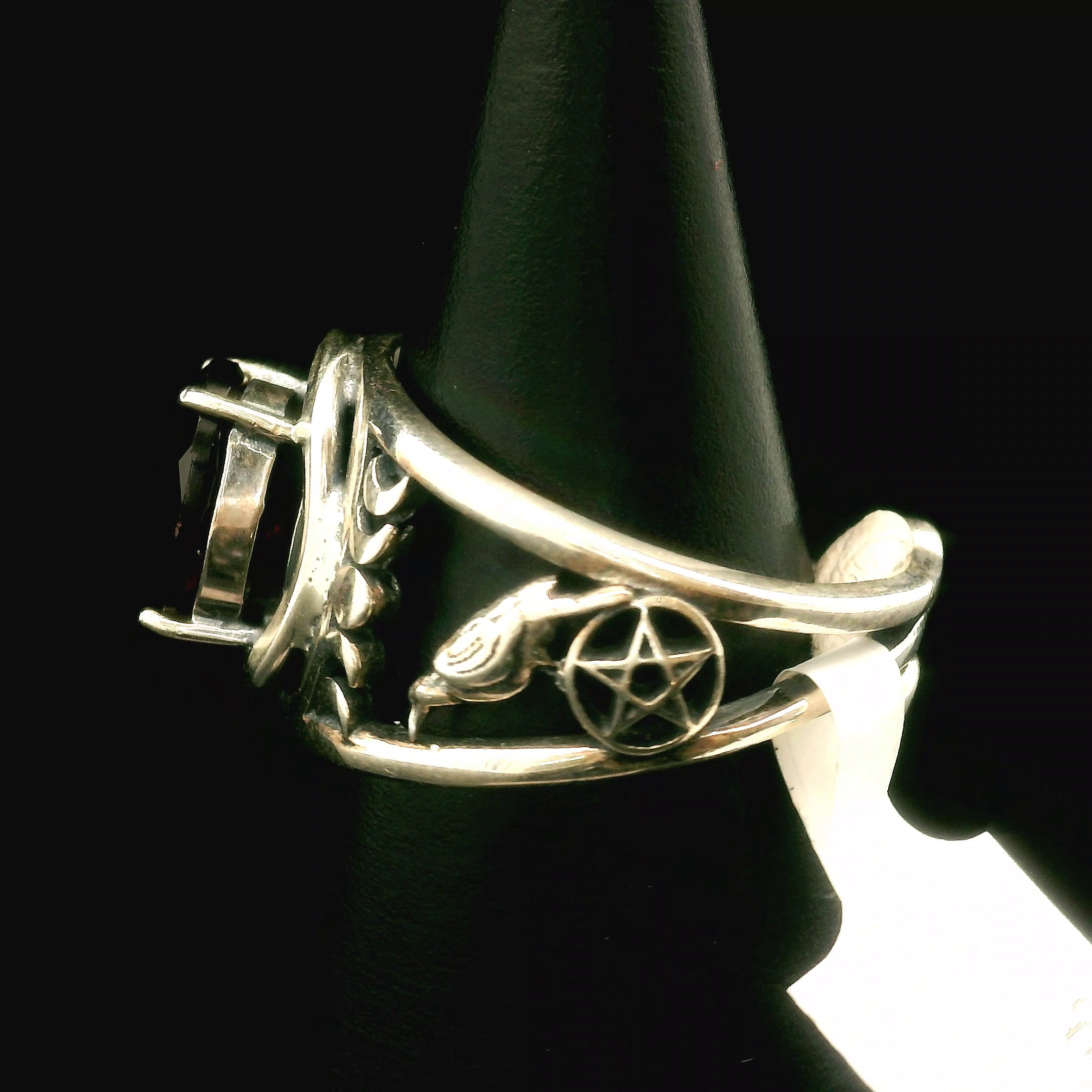Garnet Raven Cuff Ring .925 Silver for Health and Strength