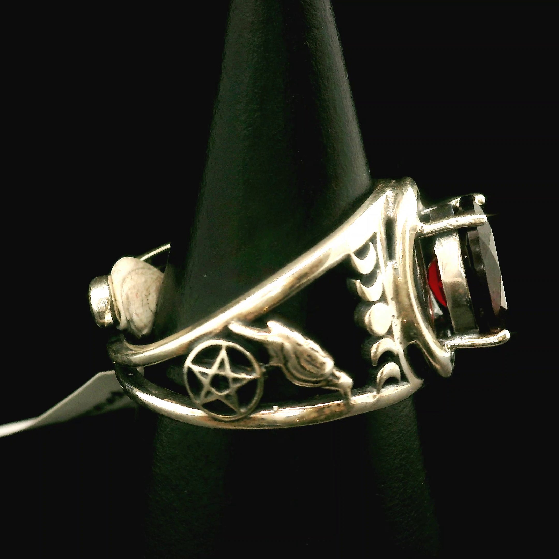 Garnet Raven Cuff Ring .925 Silver for Health and Strength