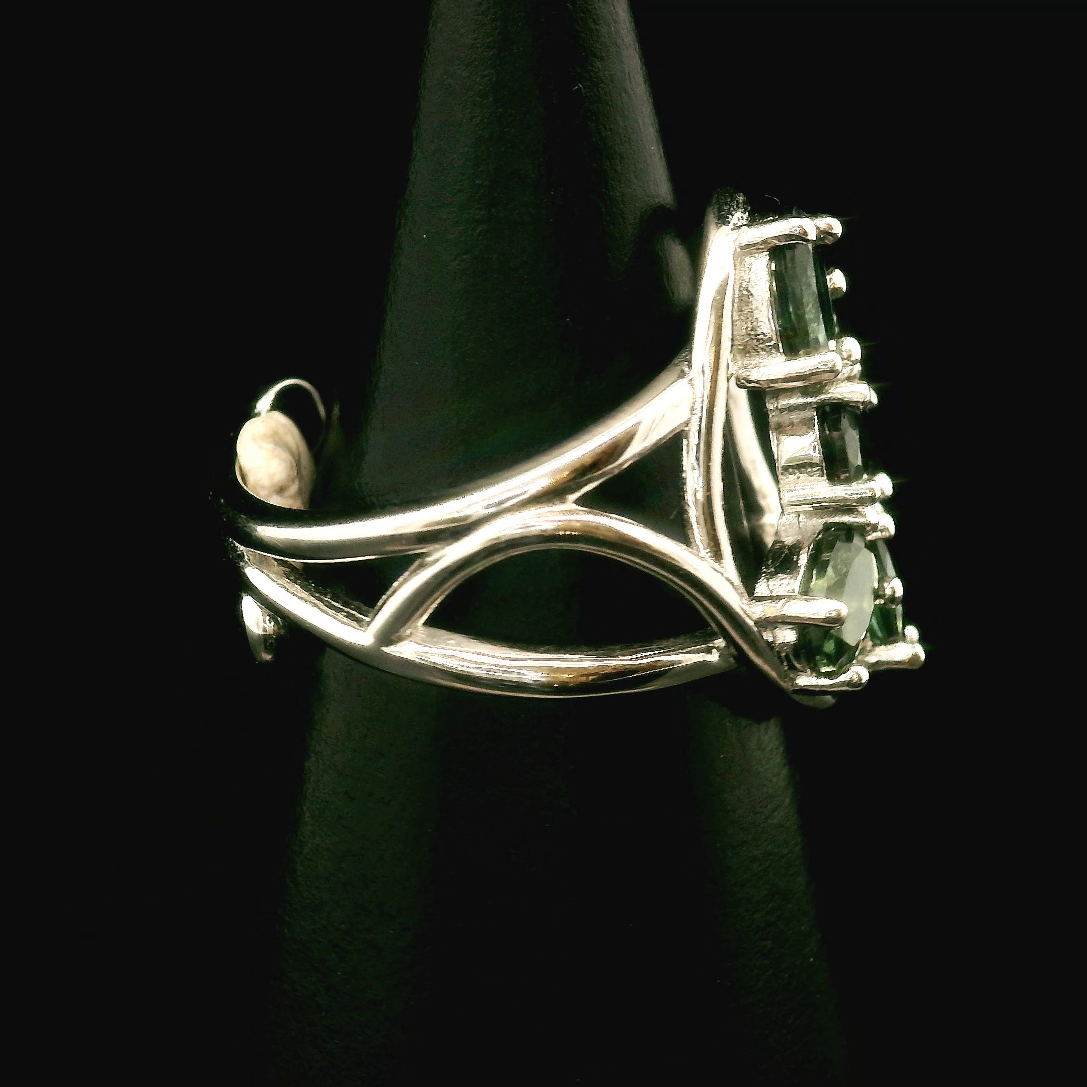 Green Tourmaline Cuff Ring .925 Silver for Healing, Joy and Love