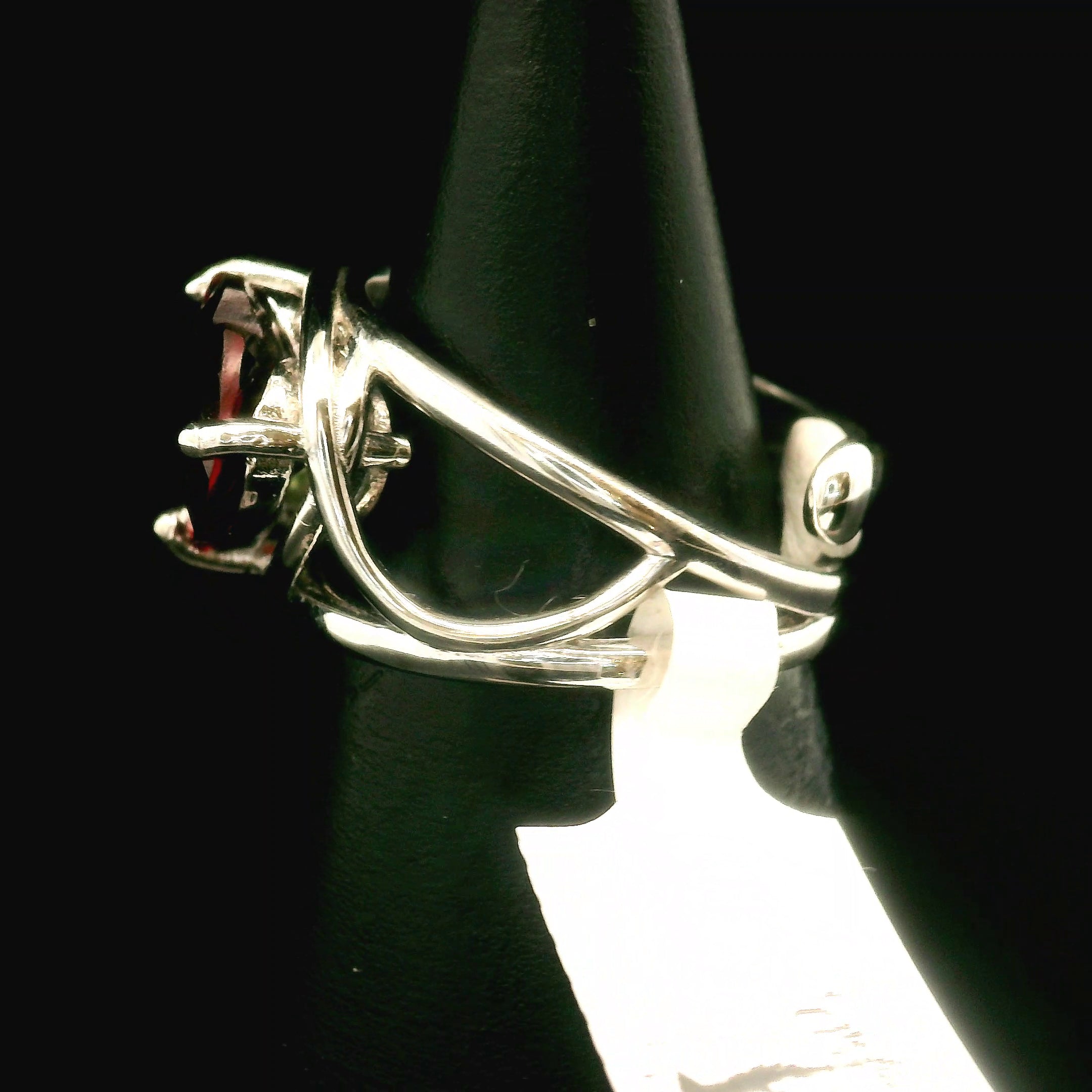 Garnet & Peridot Heart Cuff Ring .925 Silver for Health and Strength