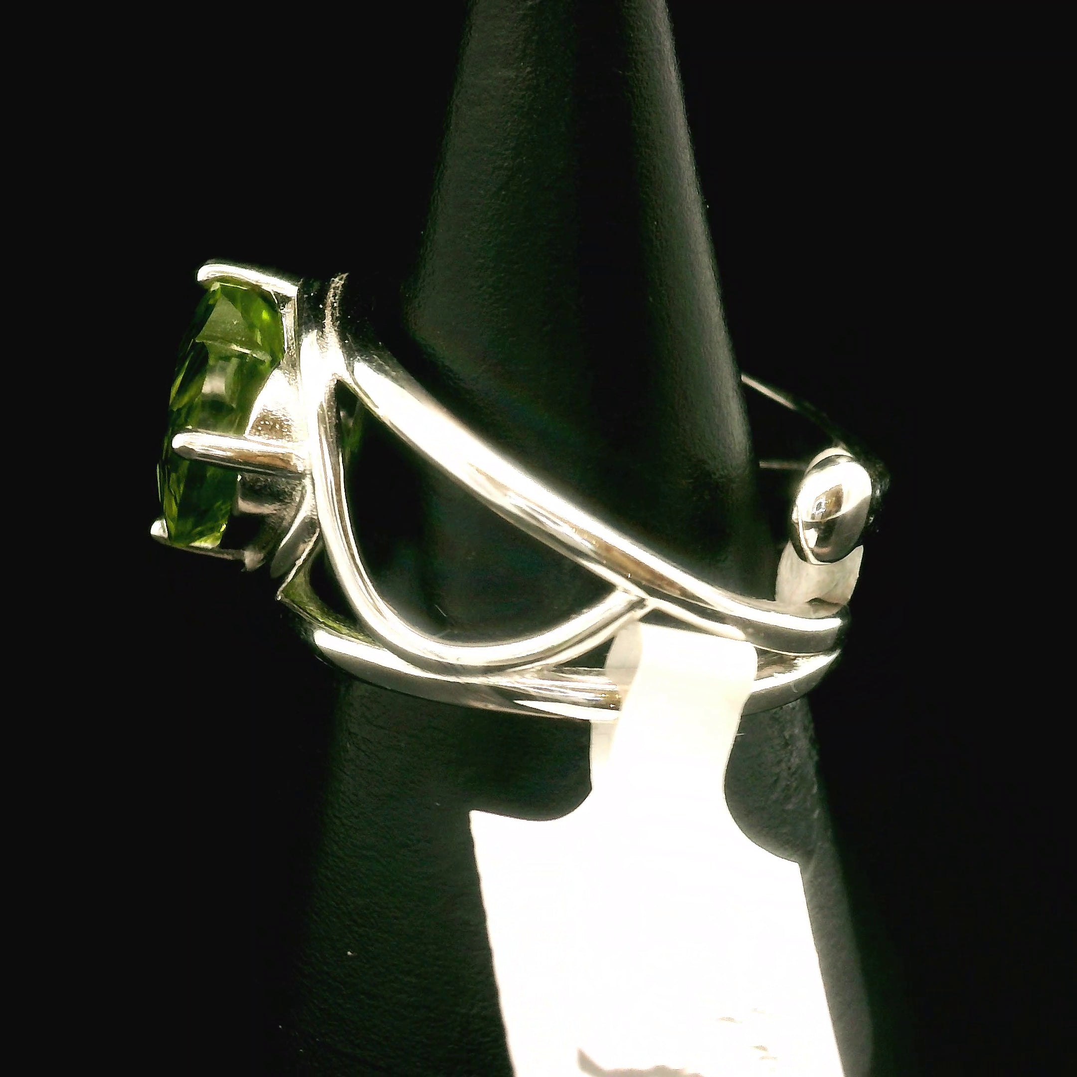 Double Peridot Heart Cuff Ring .925 Silver for Health and Strength