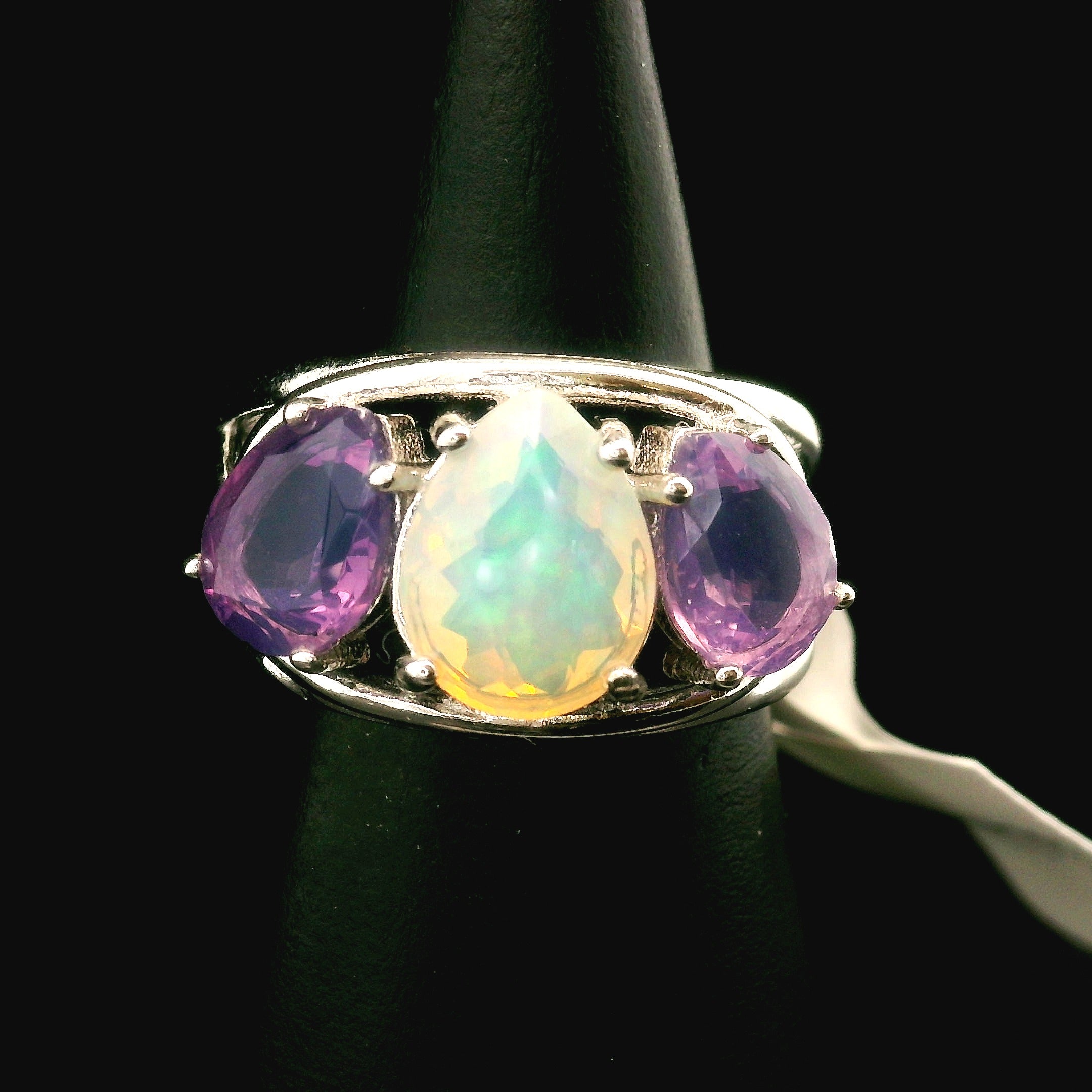 Triple Stone Finger Crown Ring .925 Silver