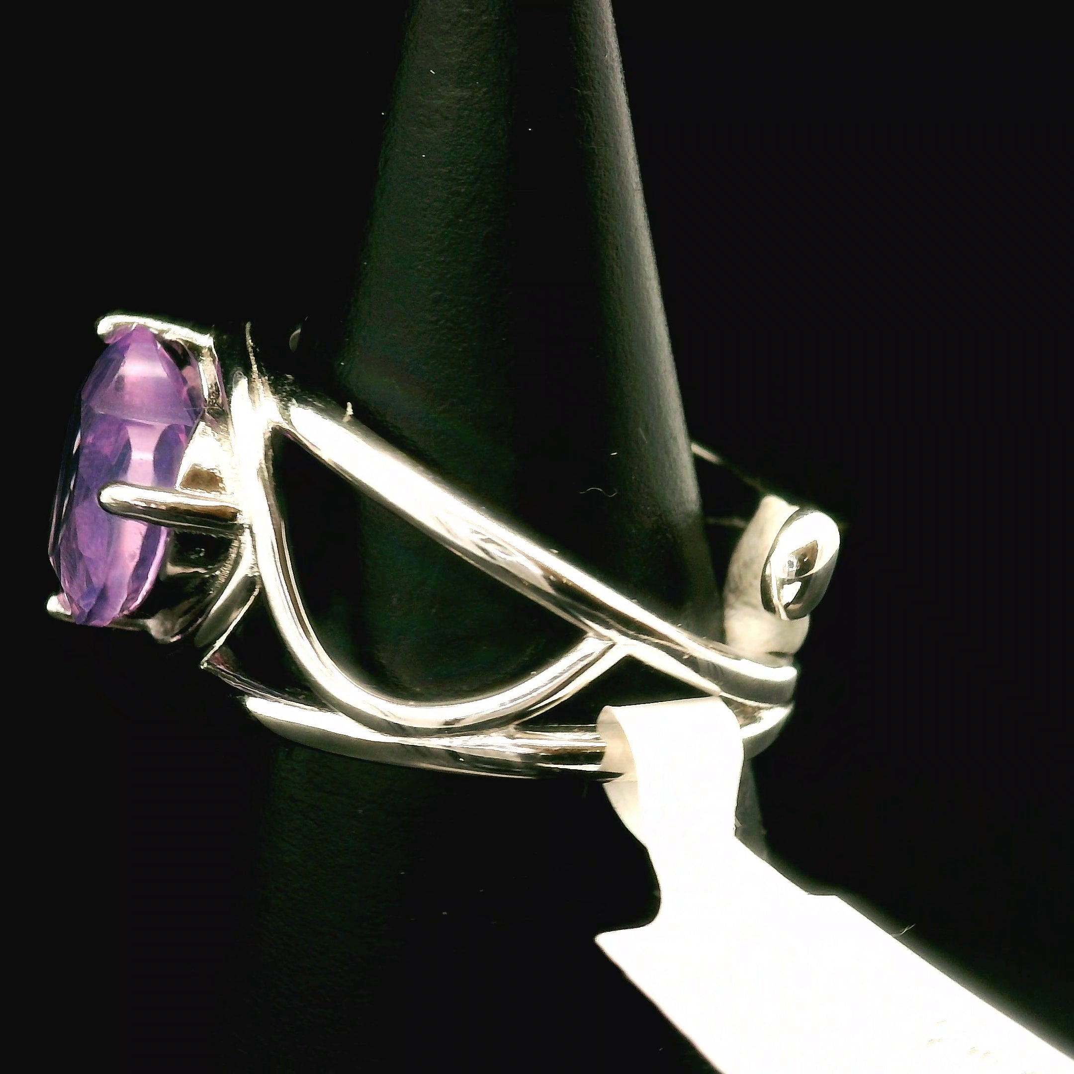 Lavender Moon Quartz & Garnet Heart Cuff Ring .925 Silver for Angelic Wisdom