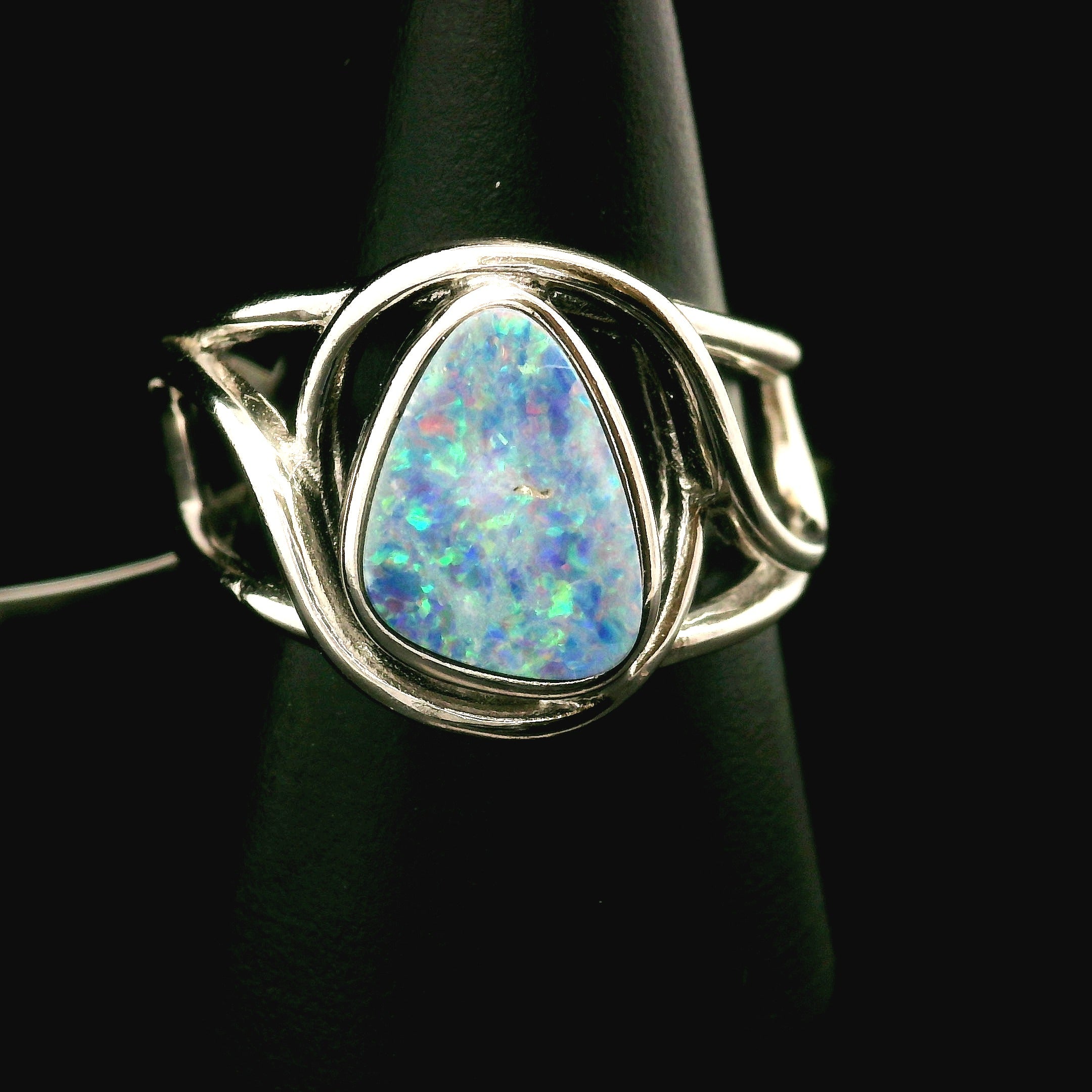 Australian Opal Cuff Ring .925 Silver for Joy and Self Discovery