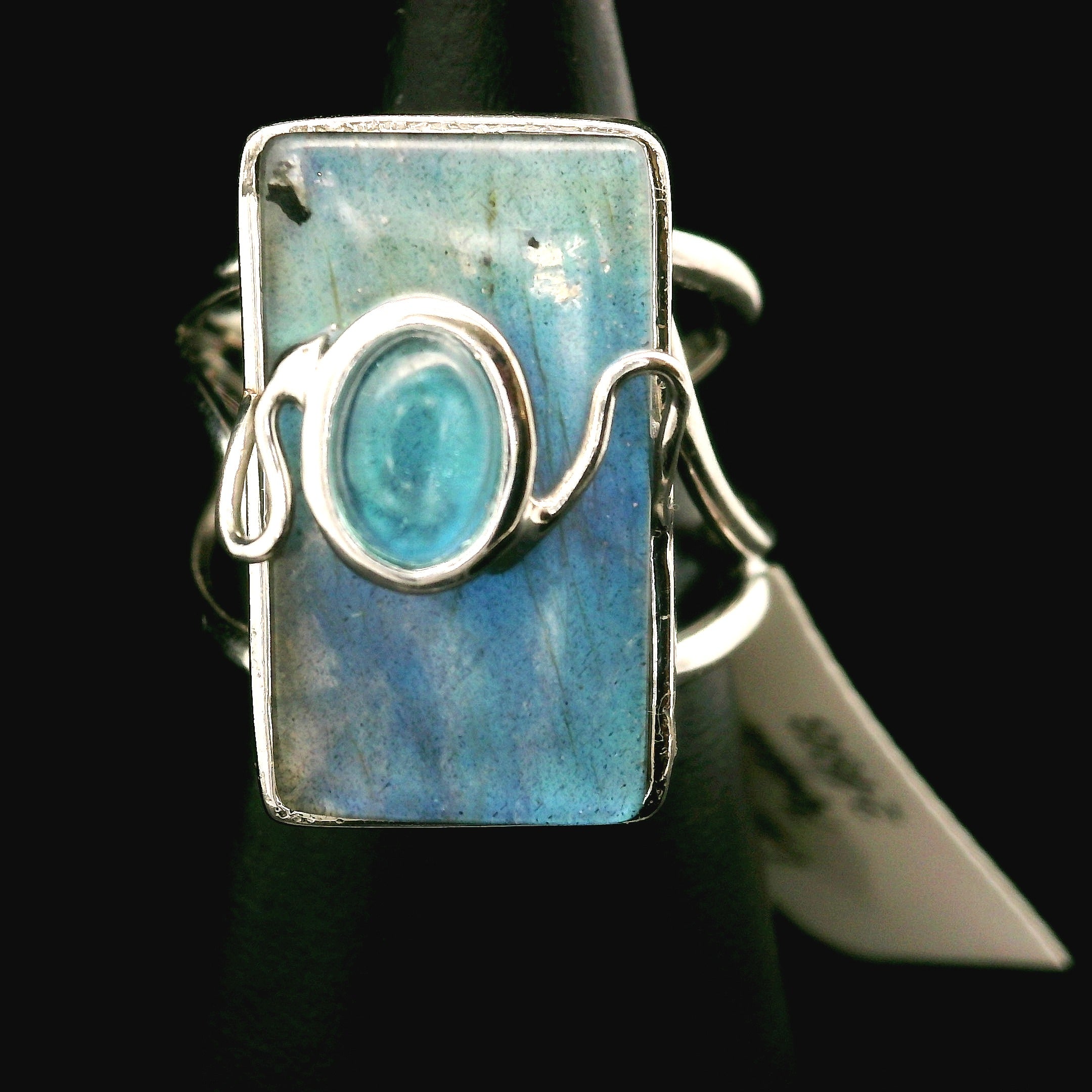 Labradorite with Apatite Cuff Ring .925 Silver for Insight, Magic, Protection and Transformation