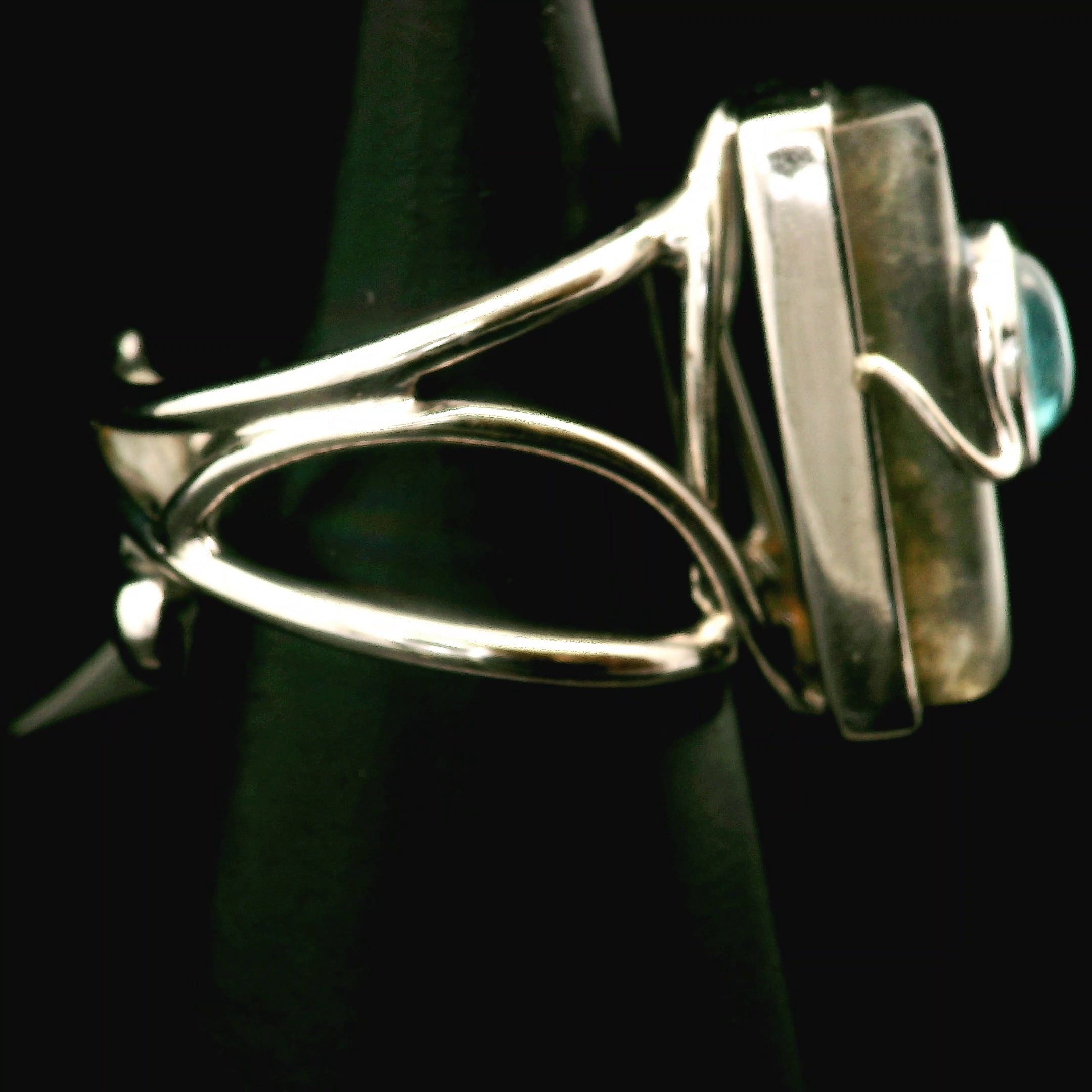 Labradorite with Apatite Cuff Ring .925 Silver for Insight, Magic, Protection and Transformation