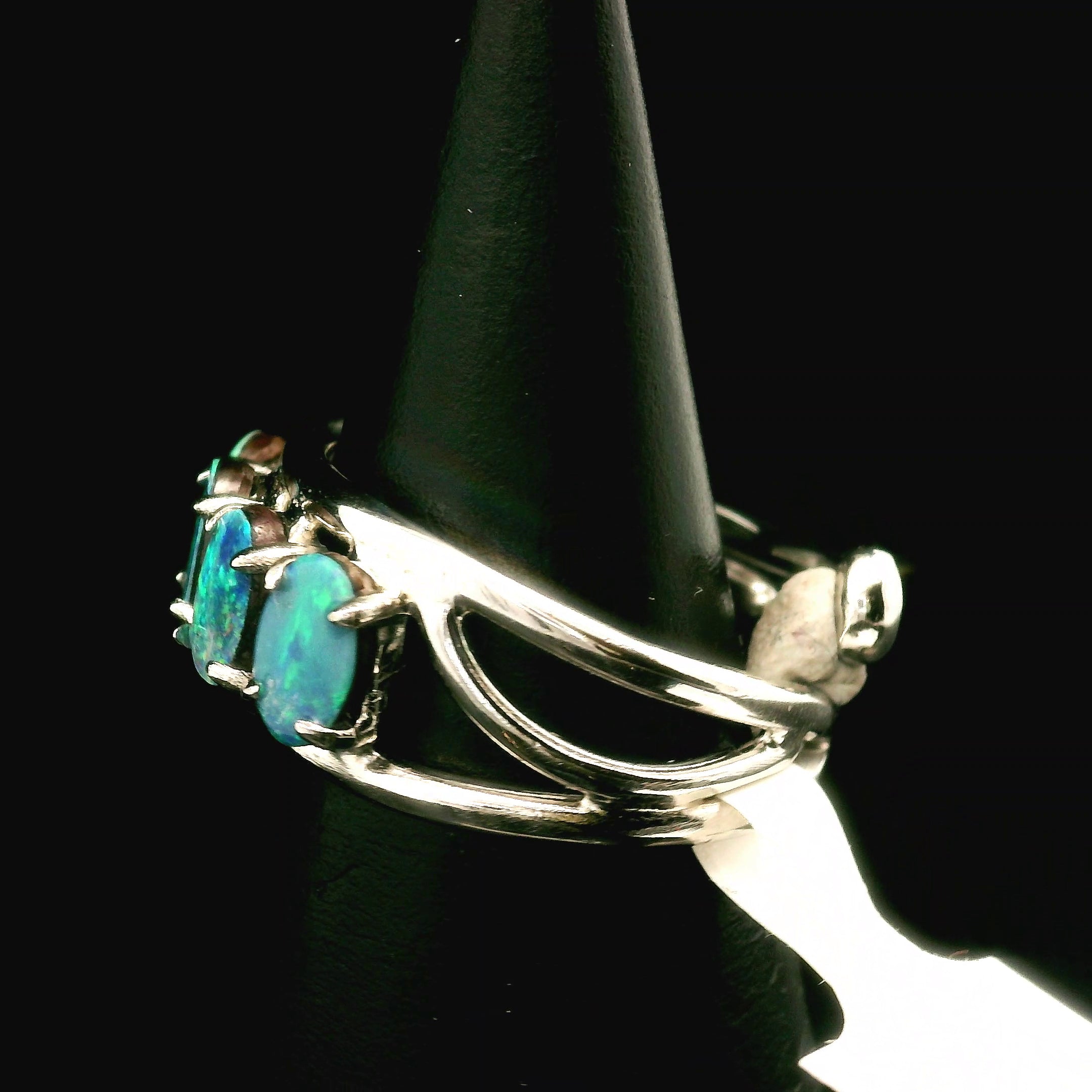 Australian Opal Round Stacker Cuff Ring .925 Silver for Joy and Self Discovery