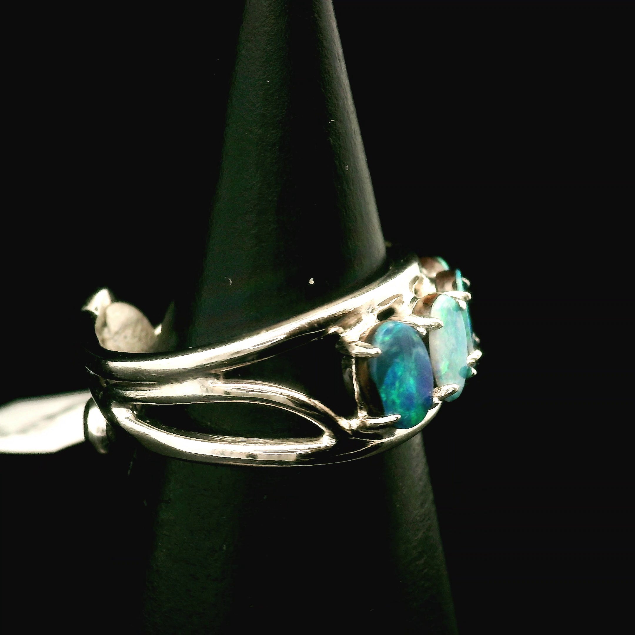 Australian Opal Round Stacker Cuff Ring .925 Silver for Joy and Self Discovery