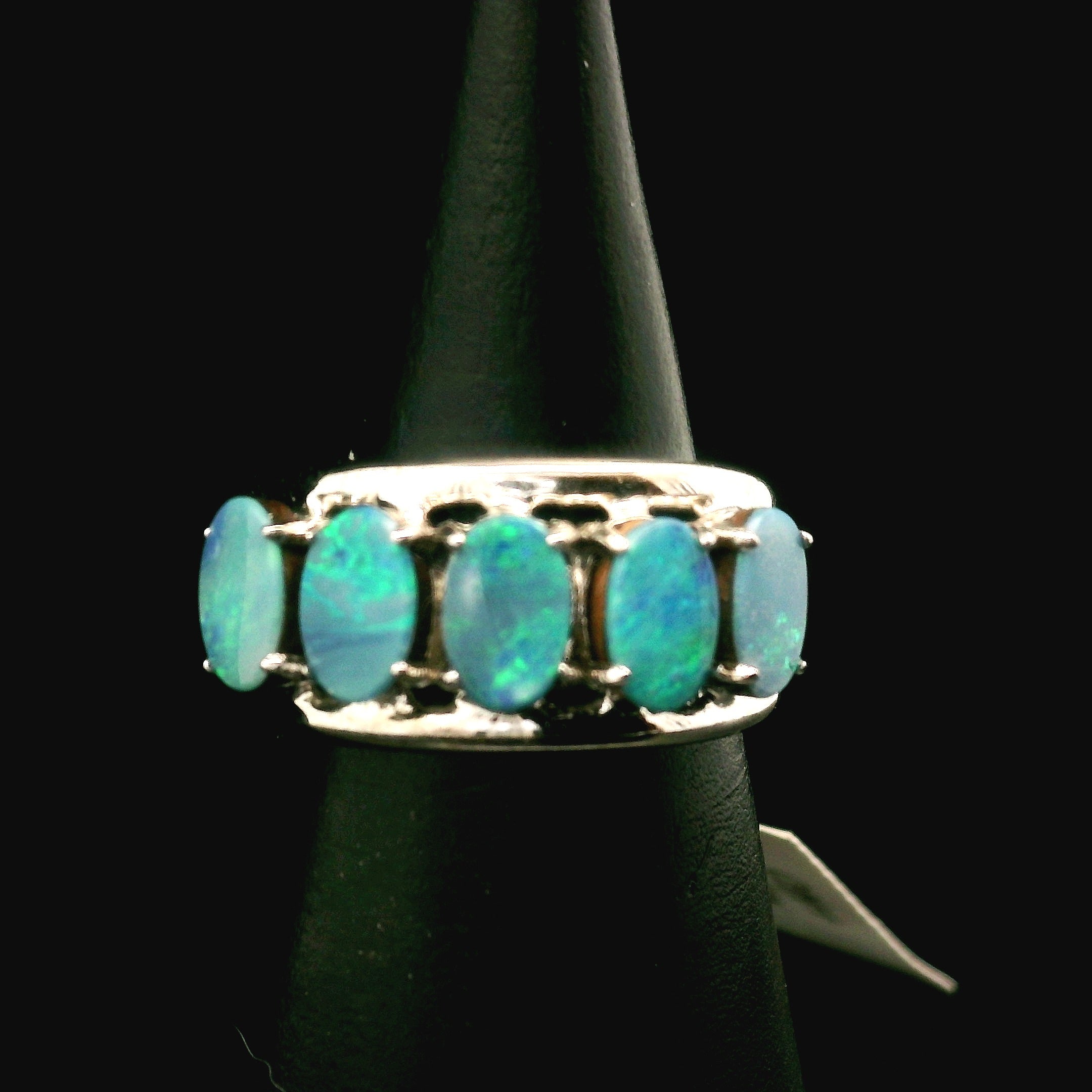 Australian Opal Round Stacker Cuff Ring .925 Silver for Joy and Self Discovery