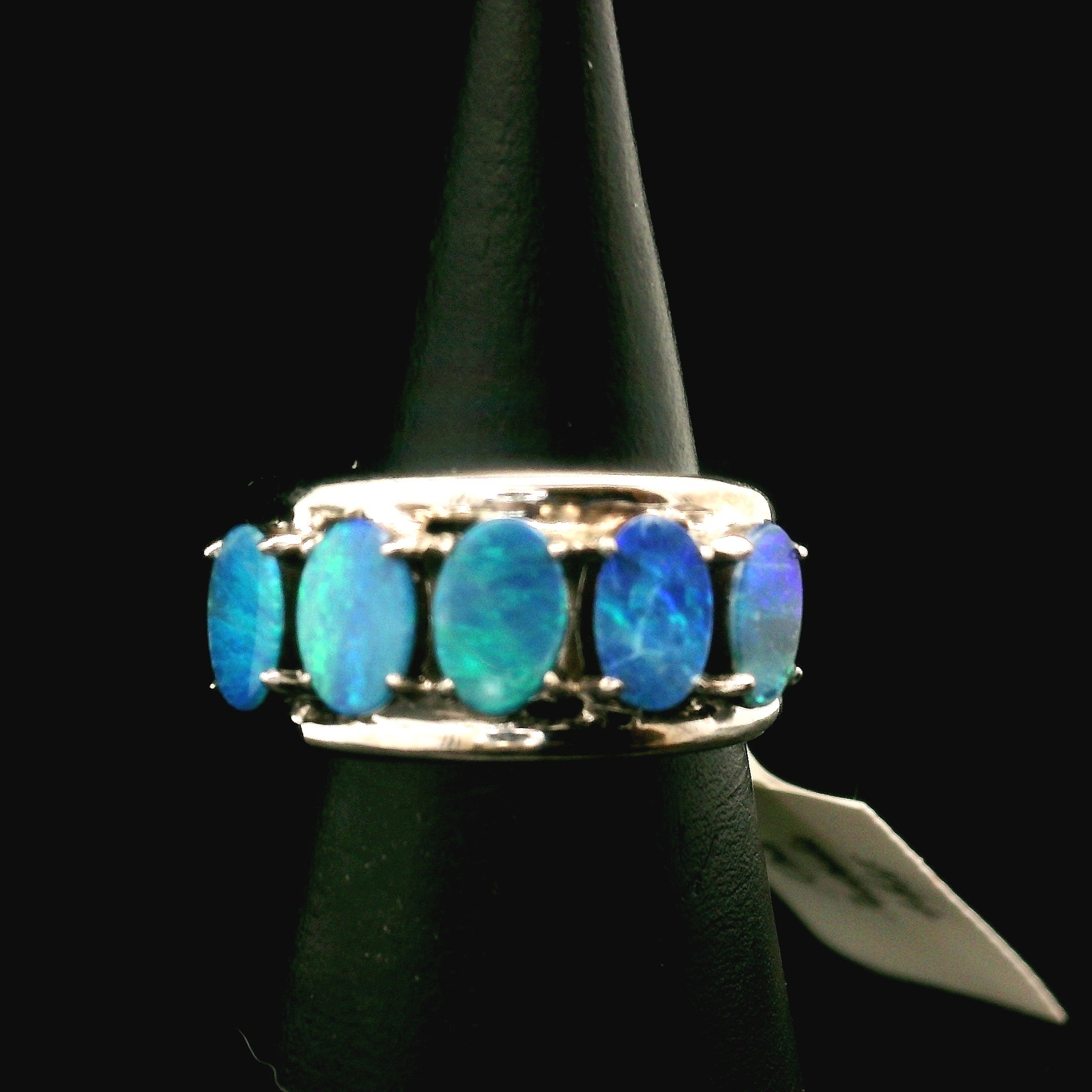 Australian Opal Round Stacker Cuff Ring .925 Silver for Joy and Self Discovery