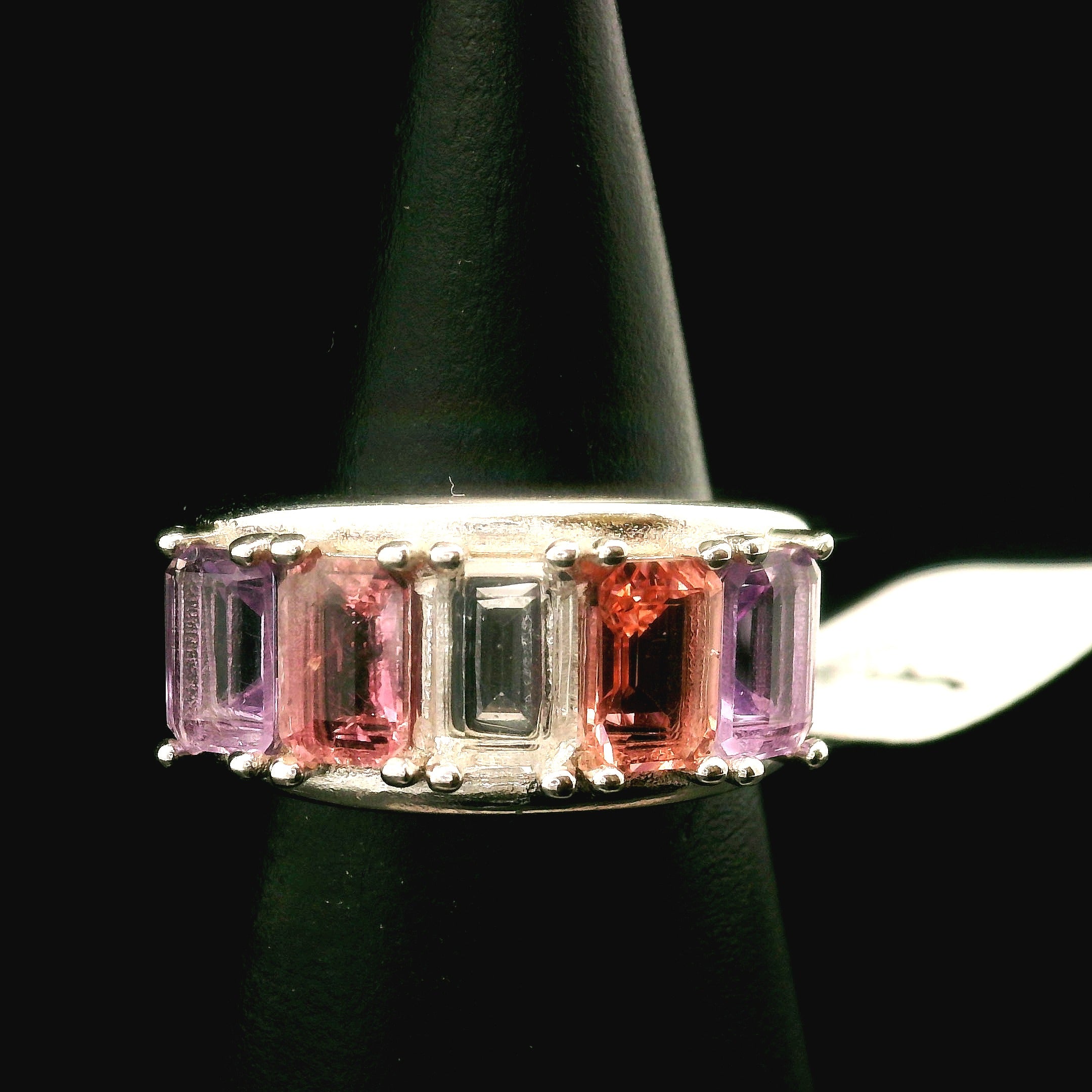 Multi Stone Emerald Cut Stacker Cuff Ring .925 Silver for Healing, Intention Setting and Manifesting your Desires