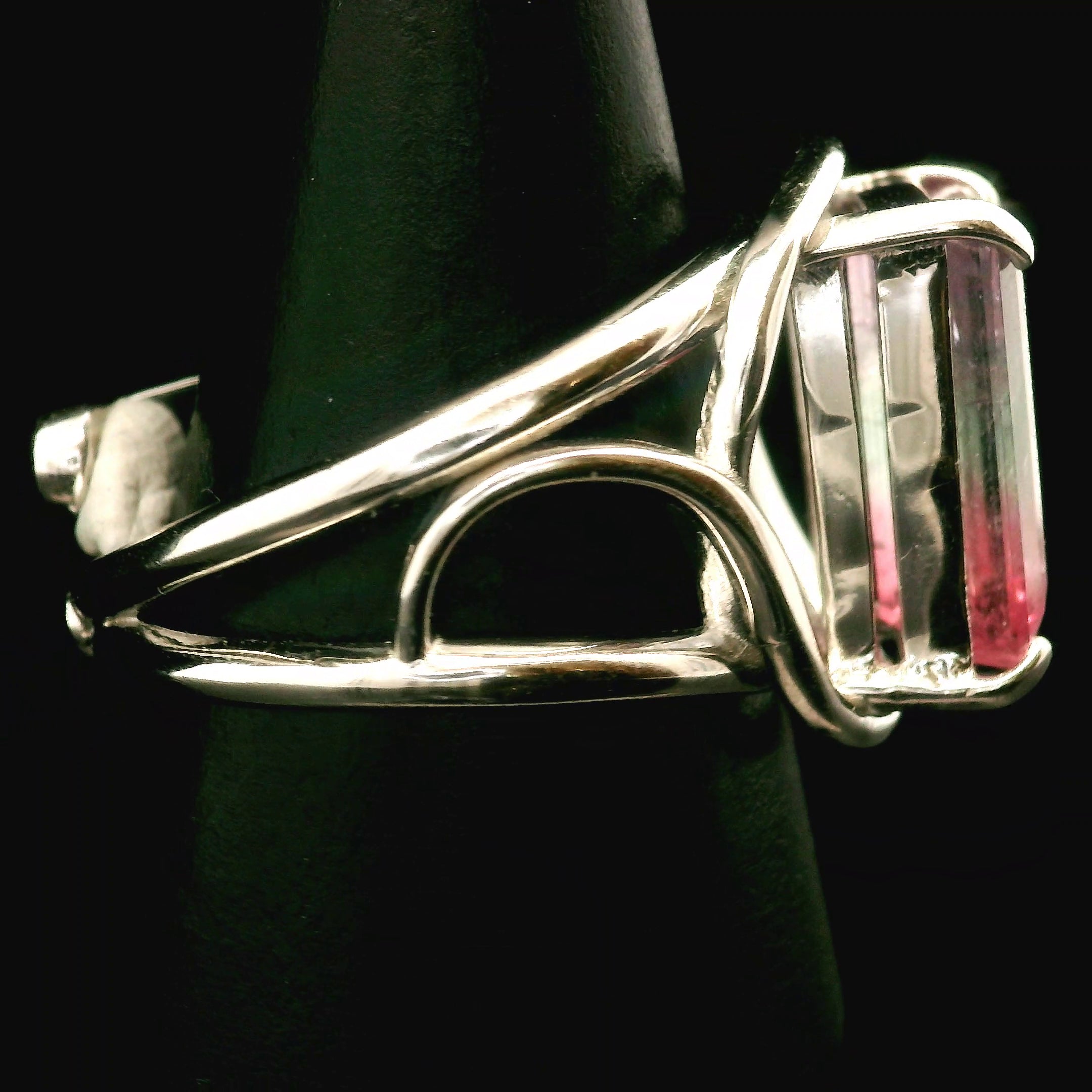 Unicorn Tourmaline Cuff Ring .925 Silver for Awareness, Communication and Meditation