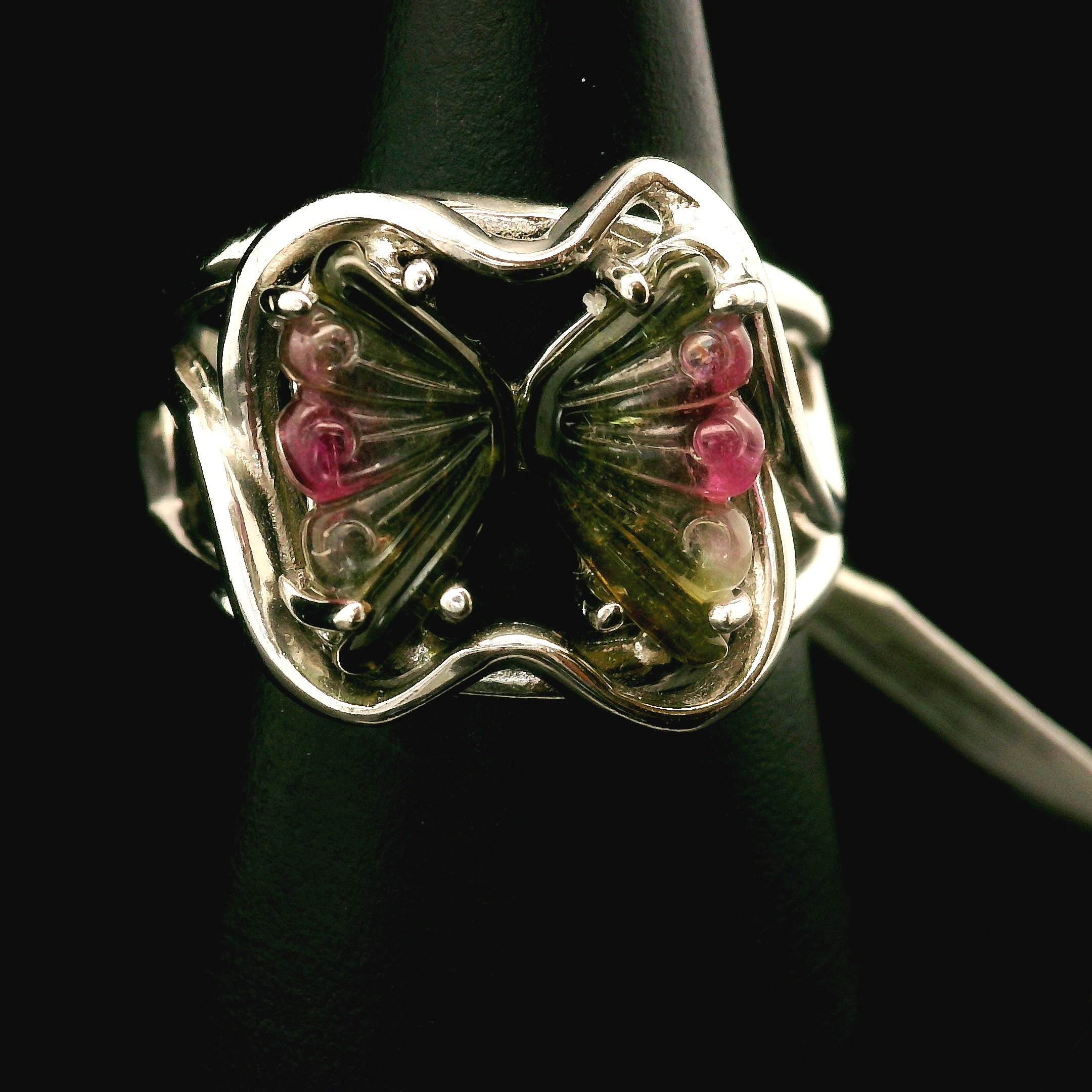 Tourmaline Cuff Ring .925 Silver for Awareness, Communication and Meditation
