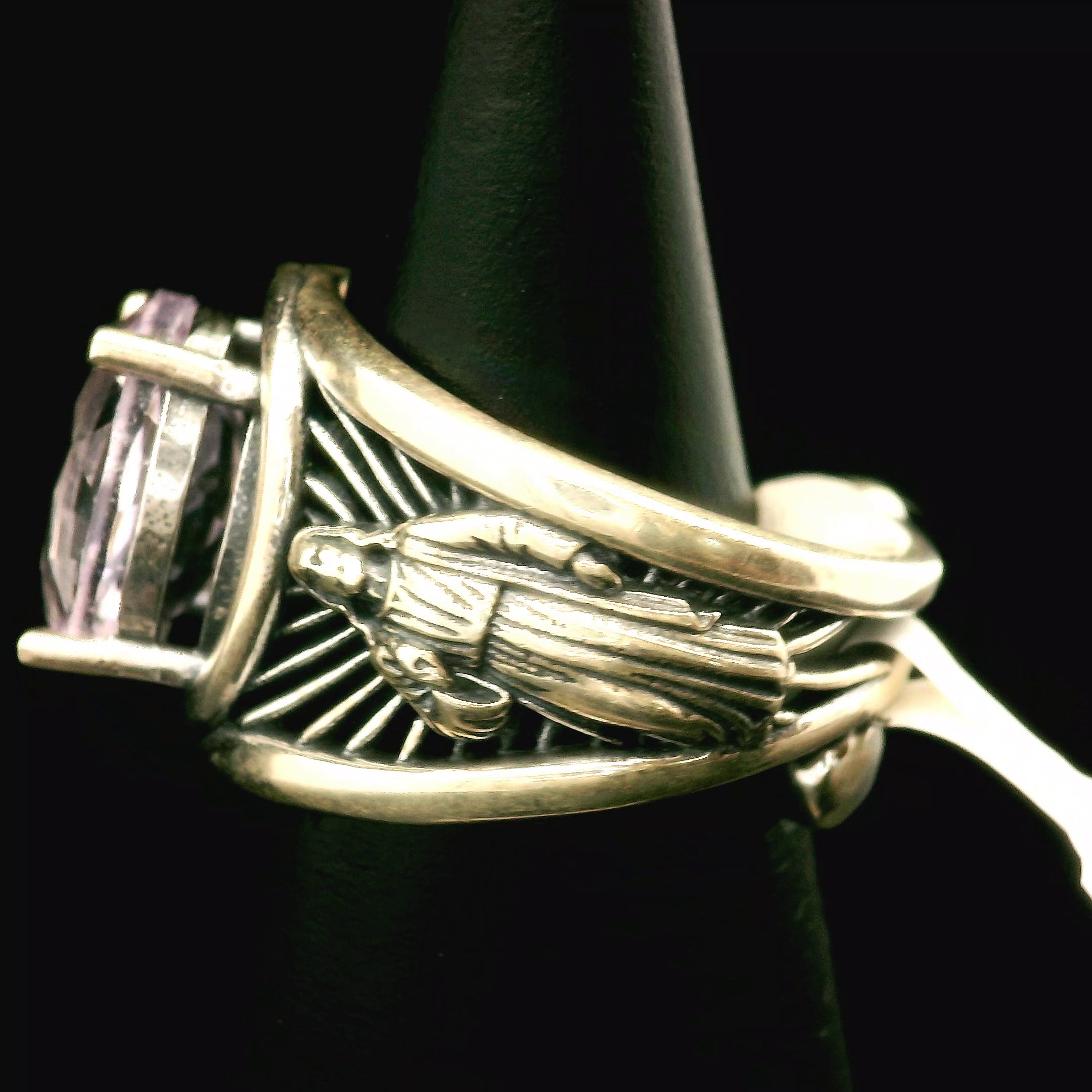 Rose De France Amethyst Jesus Cuff Ring .925 Silver for Enhancing Intuition & Connection with Divine
