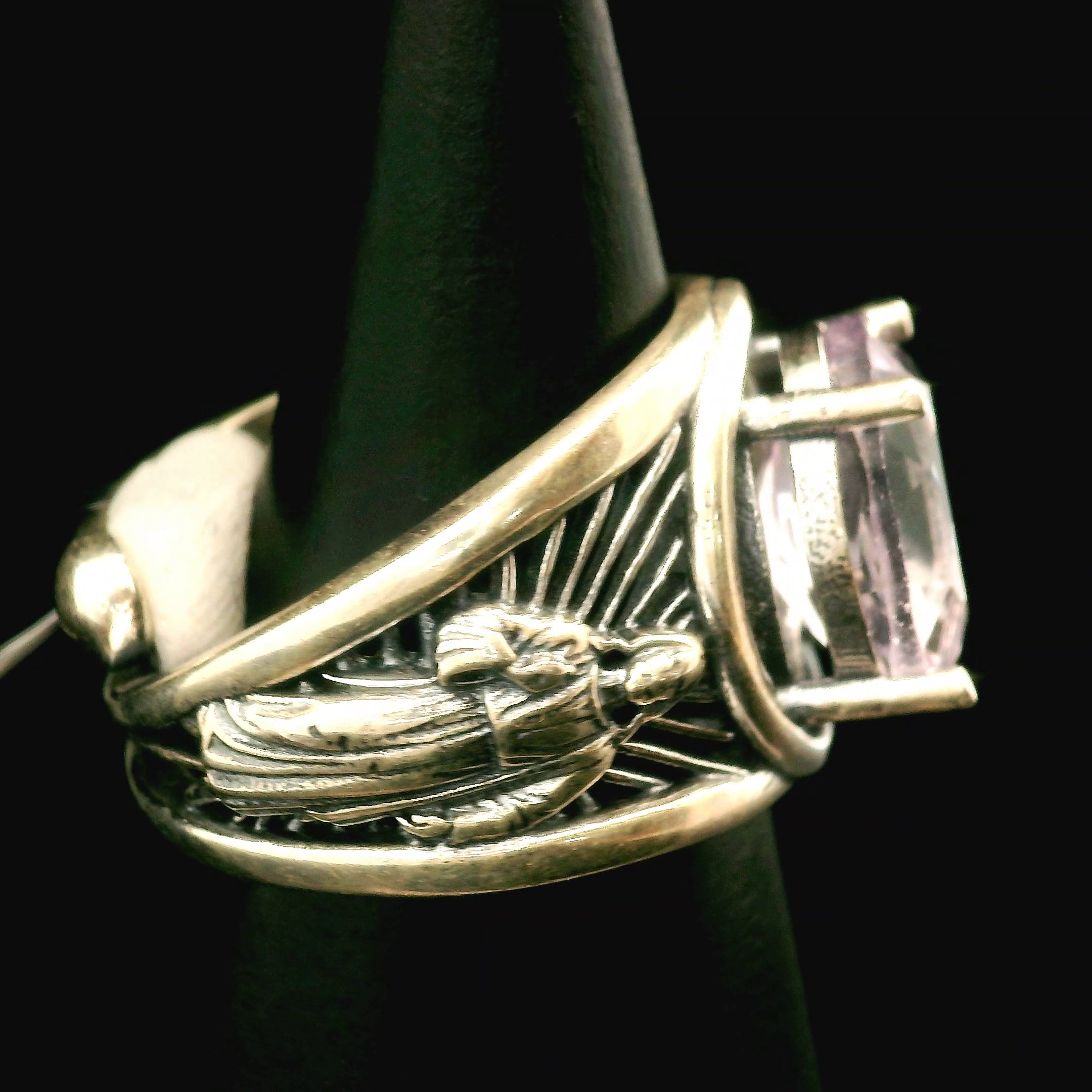 Rose De France Amethyst Jesus Cuff Ring .925 Silver for Enhancing Intuition & Connection with Divine
