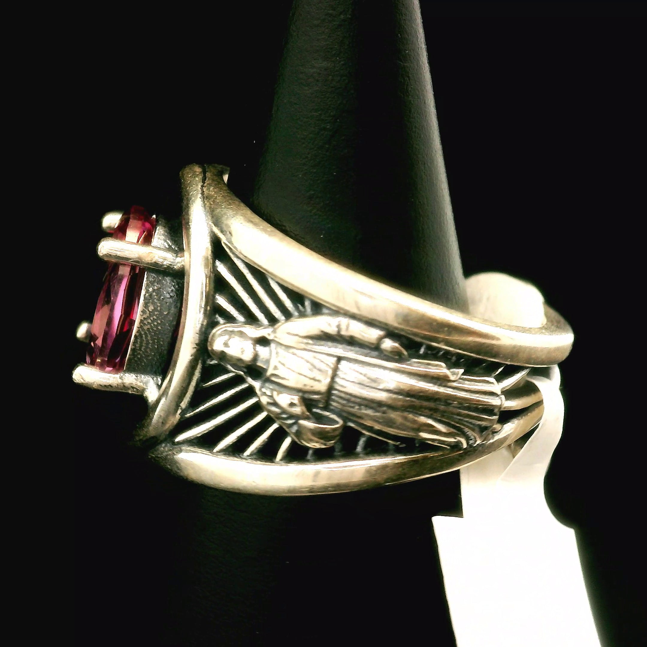 Pink Topaz Mother Mary and Jesus Cuff Ring .925 Silver for Health, Protection, Amplifying Intentions & Accelerating Manifestations