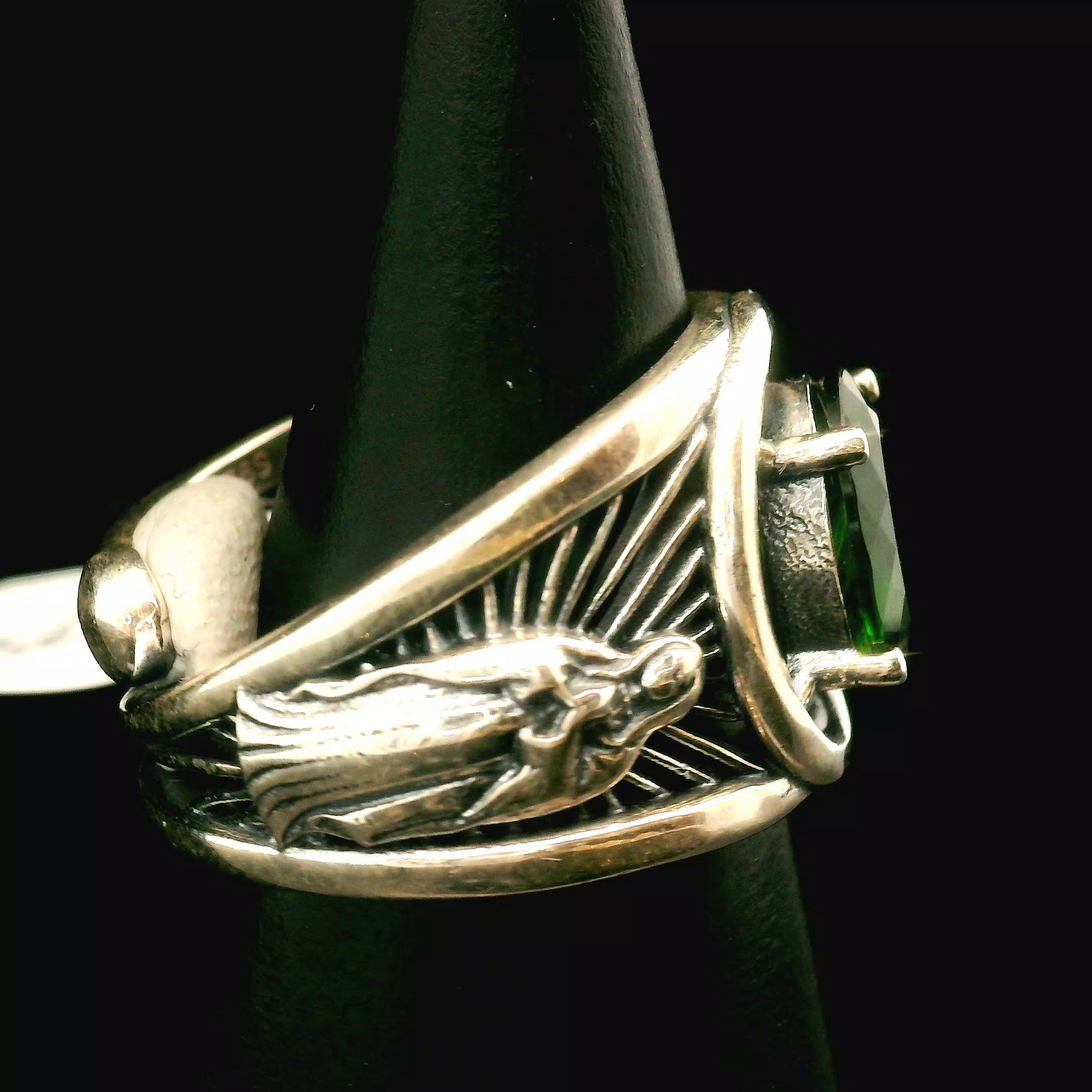 Chrome Diopside Mother Mary Cuff Ring .925 Silver for Compassion, Emotional Healing and Global Healing