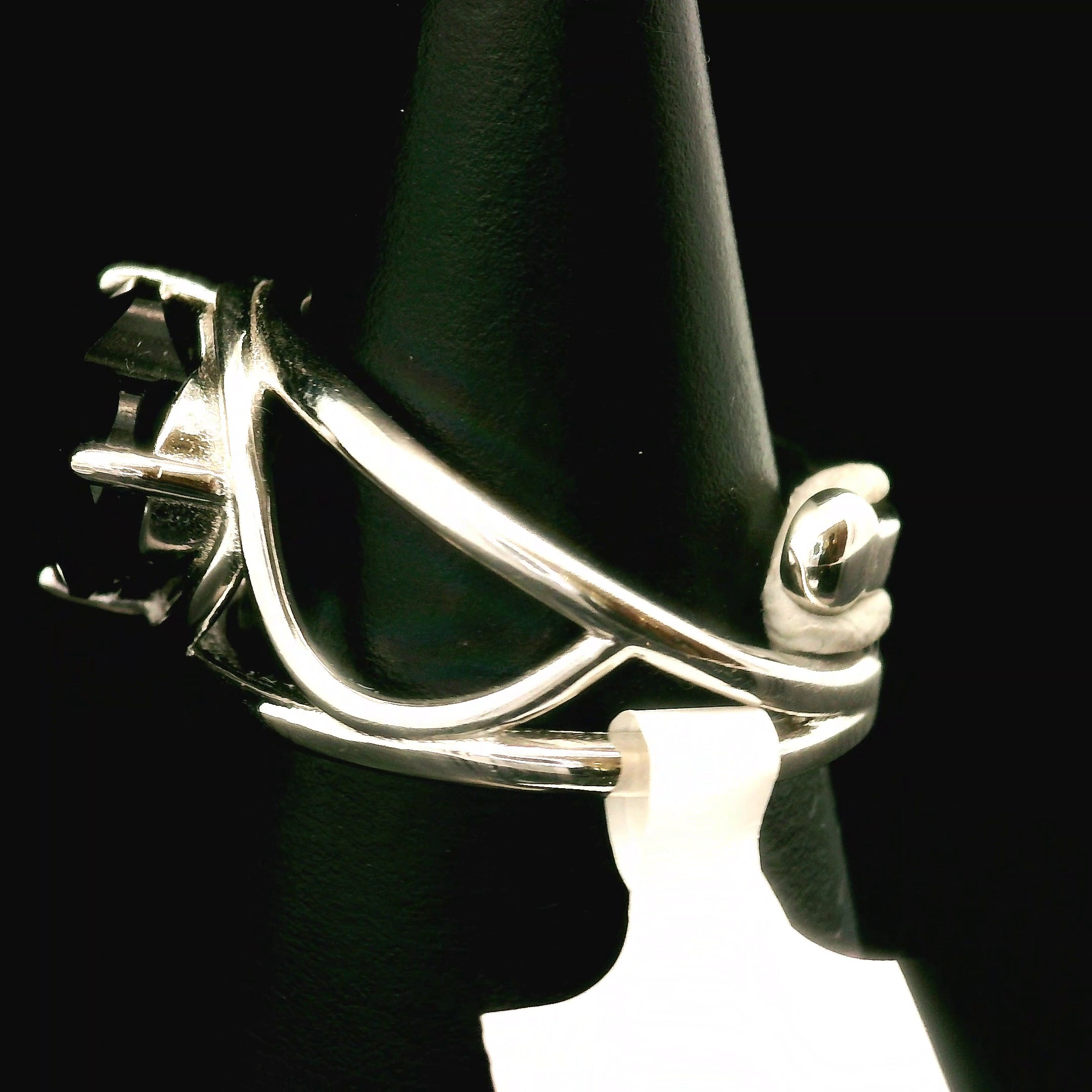 Black Spinel Double Heart Cuff Ring .925 Silver for Empowerment, Grounding and Protection