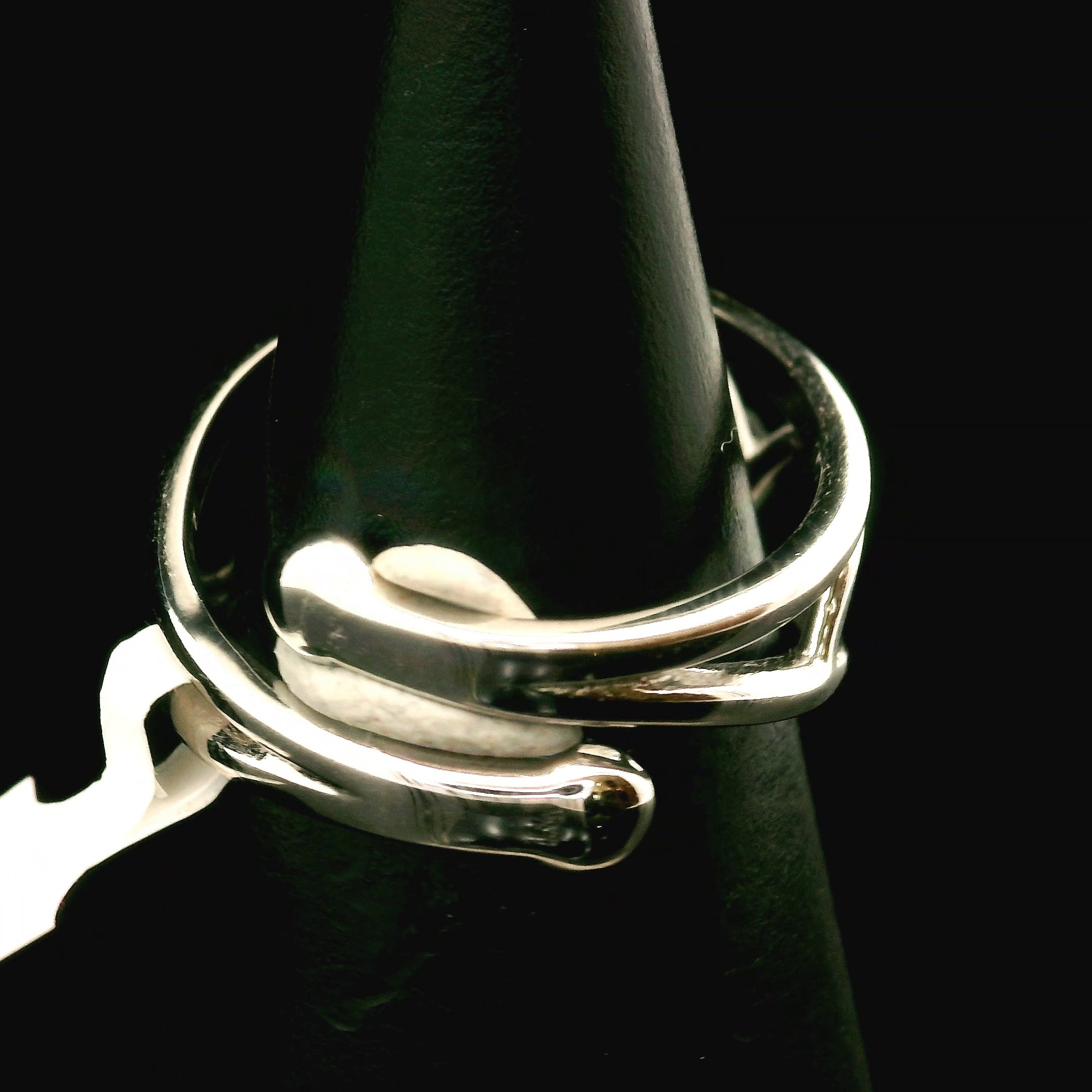 Black Spinel Double Heart Cuff Ring .925 Silver for Empowerment, Grounding and Protection