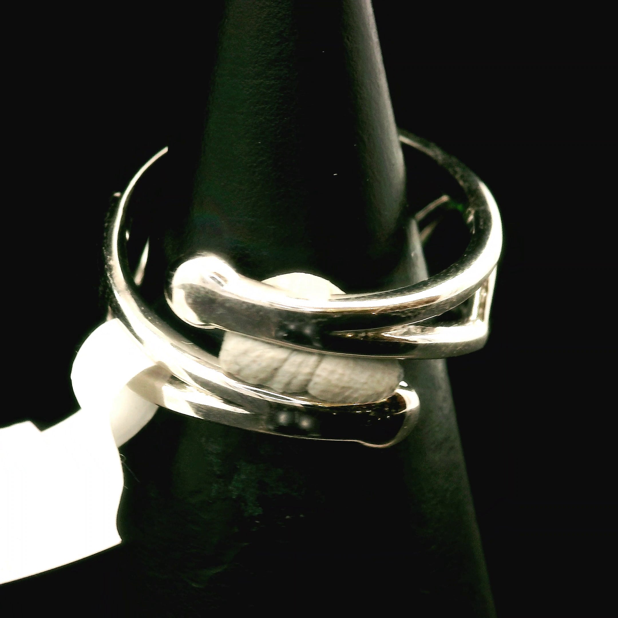 Black Spinel and Chrome Diopside Double Heart Cuff Ring .925 Silver for Empowerment, Grounding and Protection