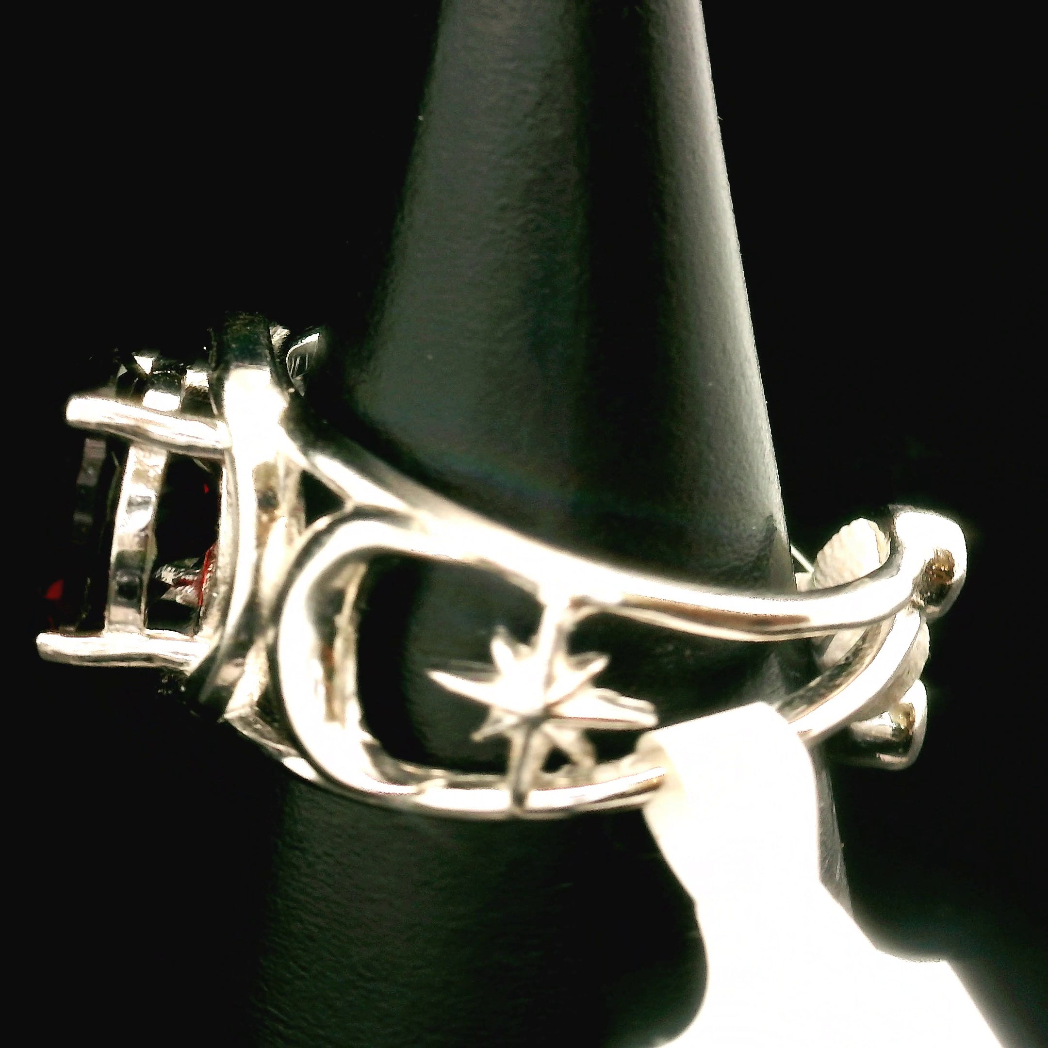 Garnet Triple Moon Cuff Ring .925 Silver for Health and Strength