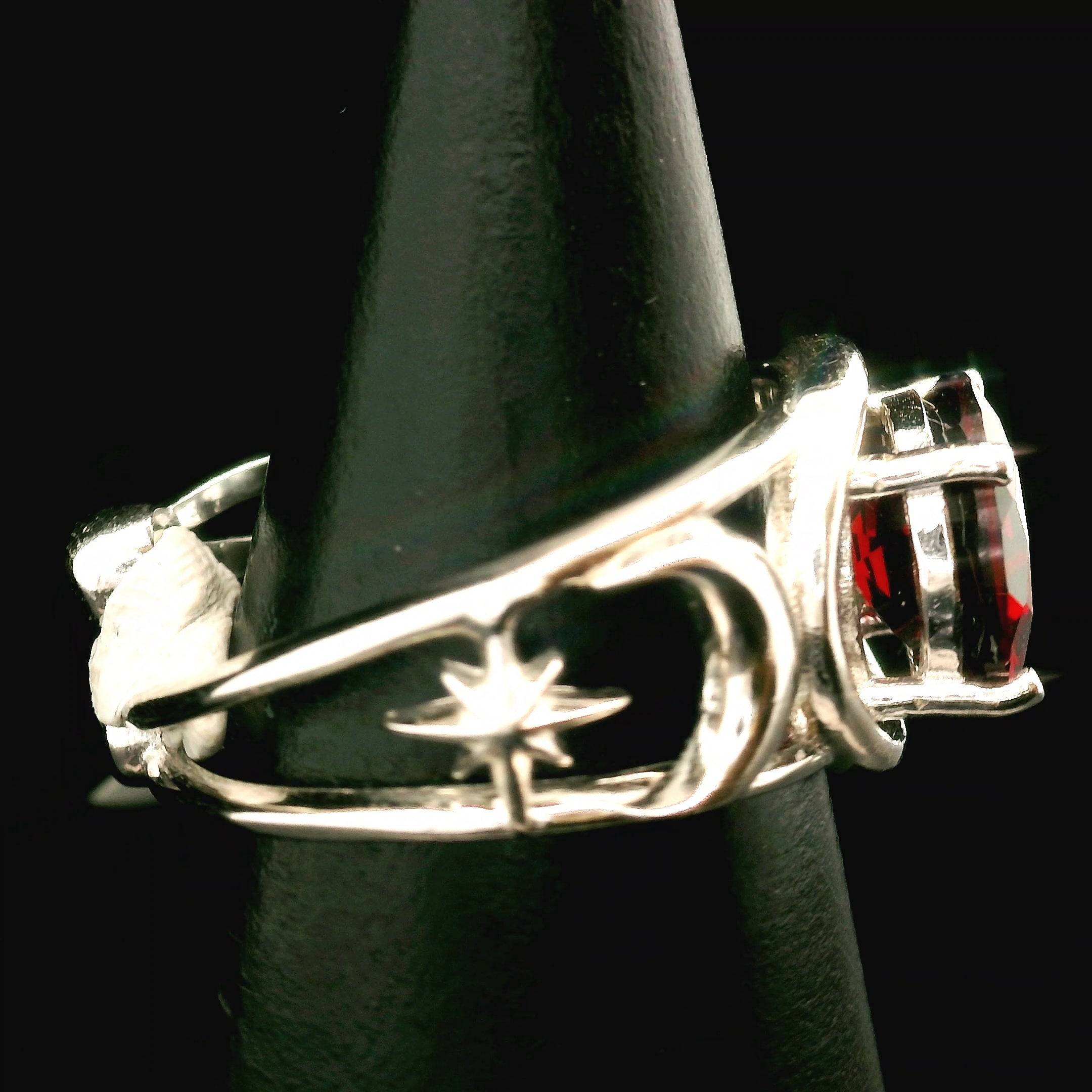 Garnet Triple Moon Cuff Ring .925 Silver for Health and Strength