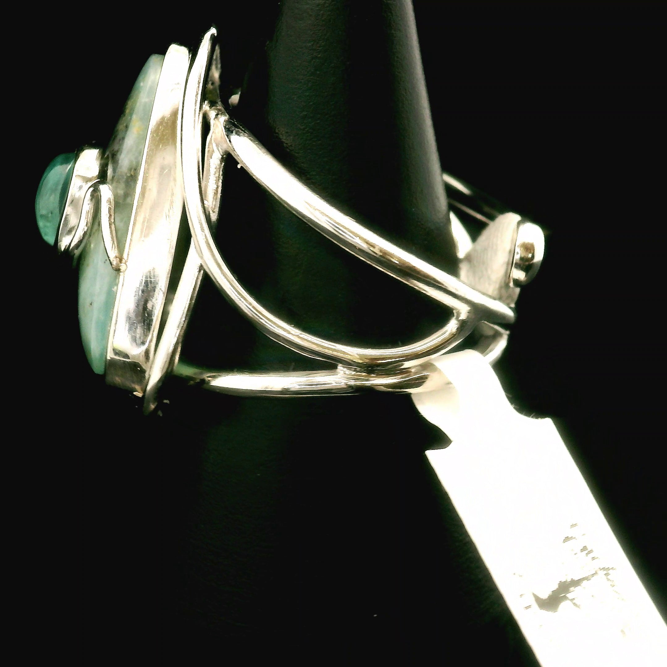 Blue Opal With Apatite Cuff Ring .925 Silver for Encouraging Surrender to the Divine Will
