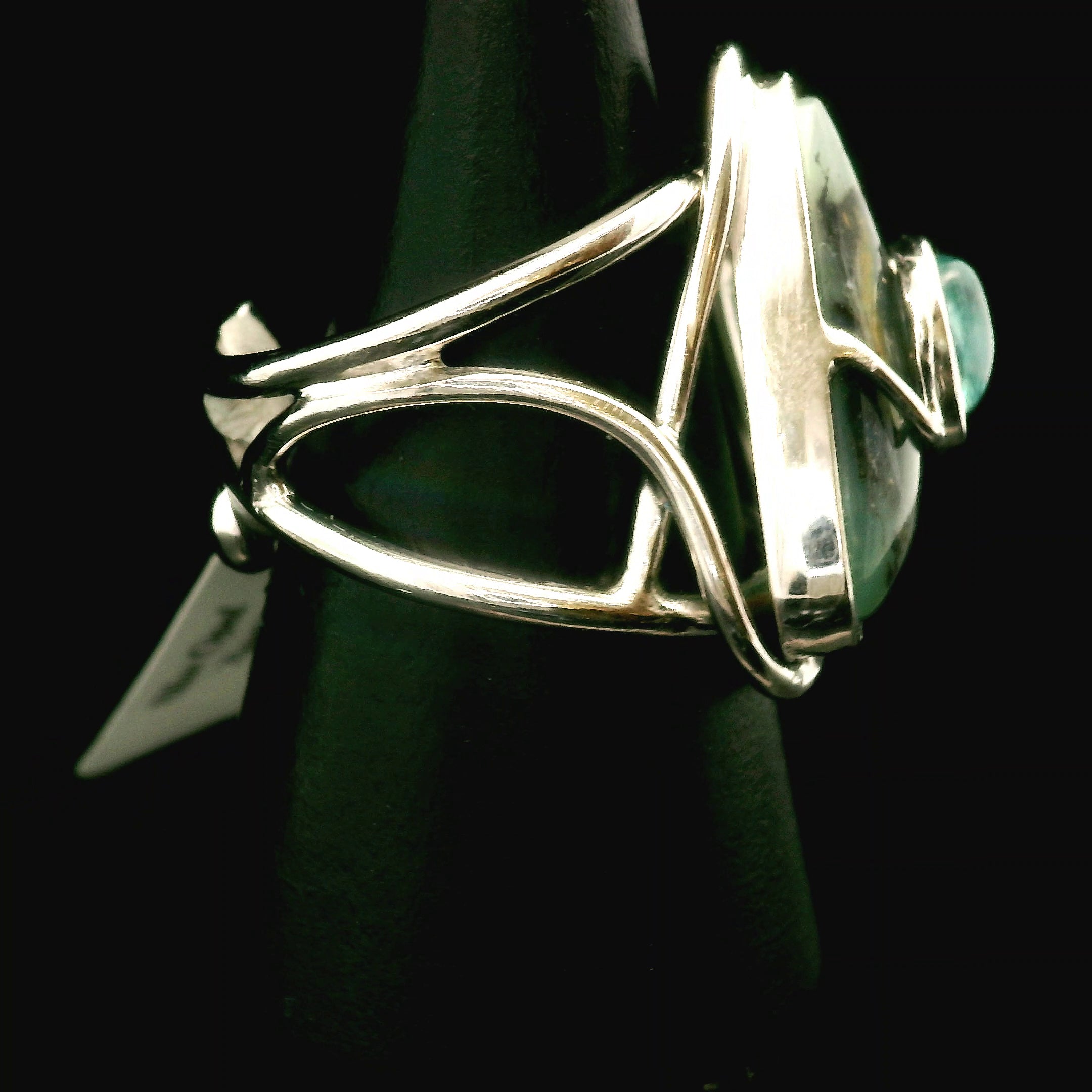Blue Opal With Apatite Cuff Ring .925 Silver for Encouraging Surrender to the Divine Will