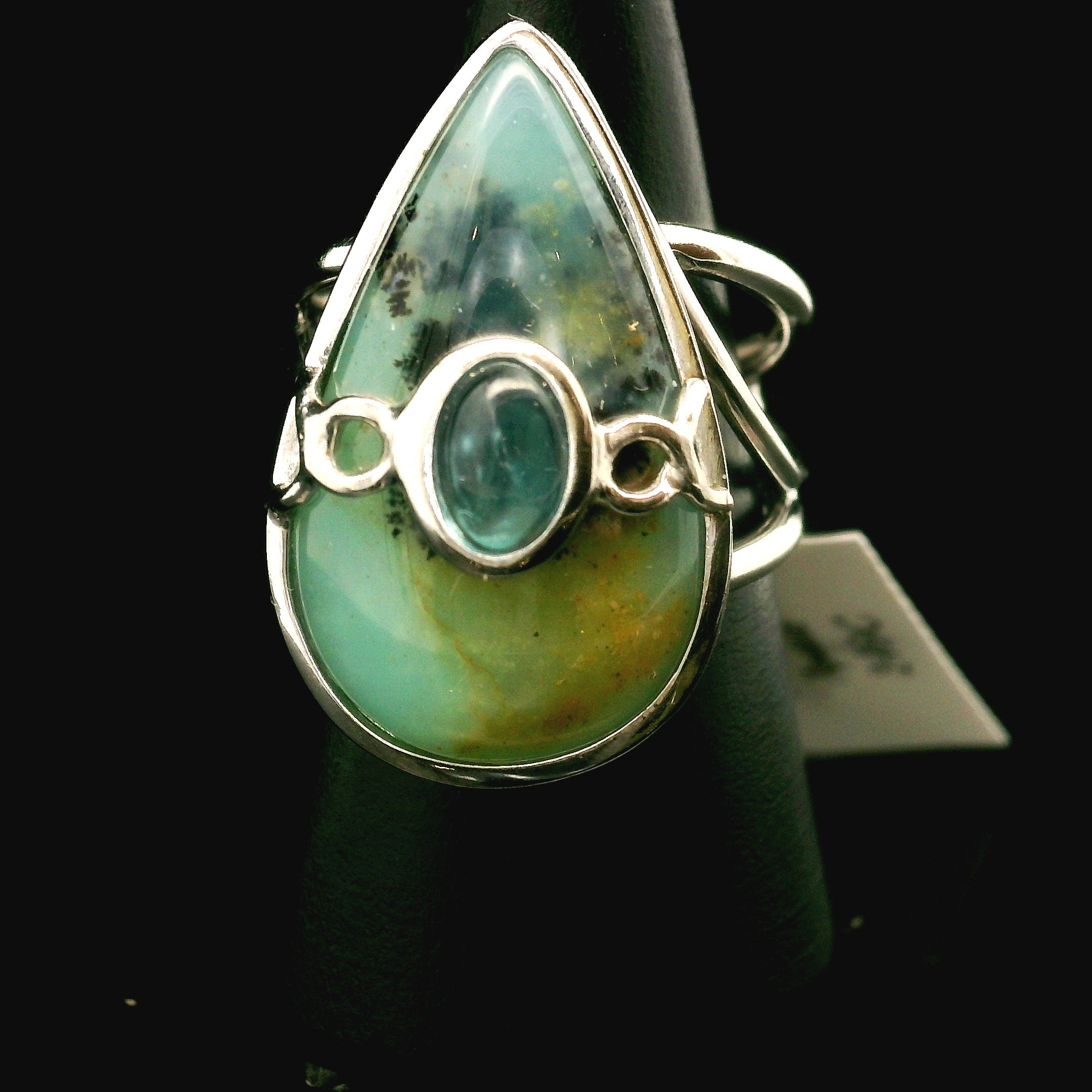Blue Opal With Apatite Cuff Ring .925 Silver for Encouraging Surrender to the Divine Will