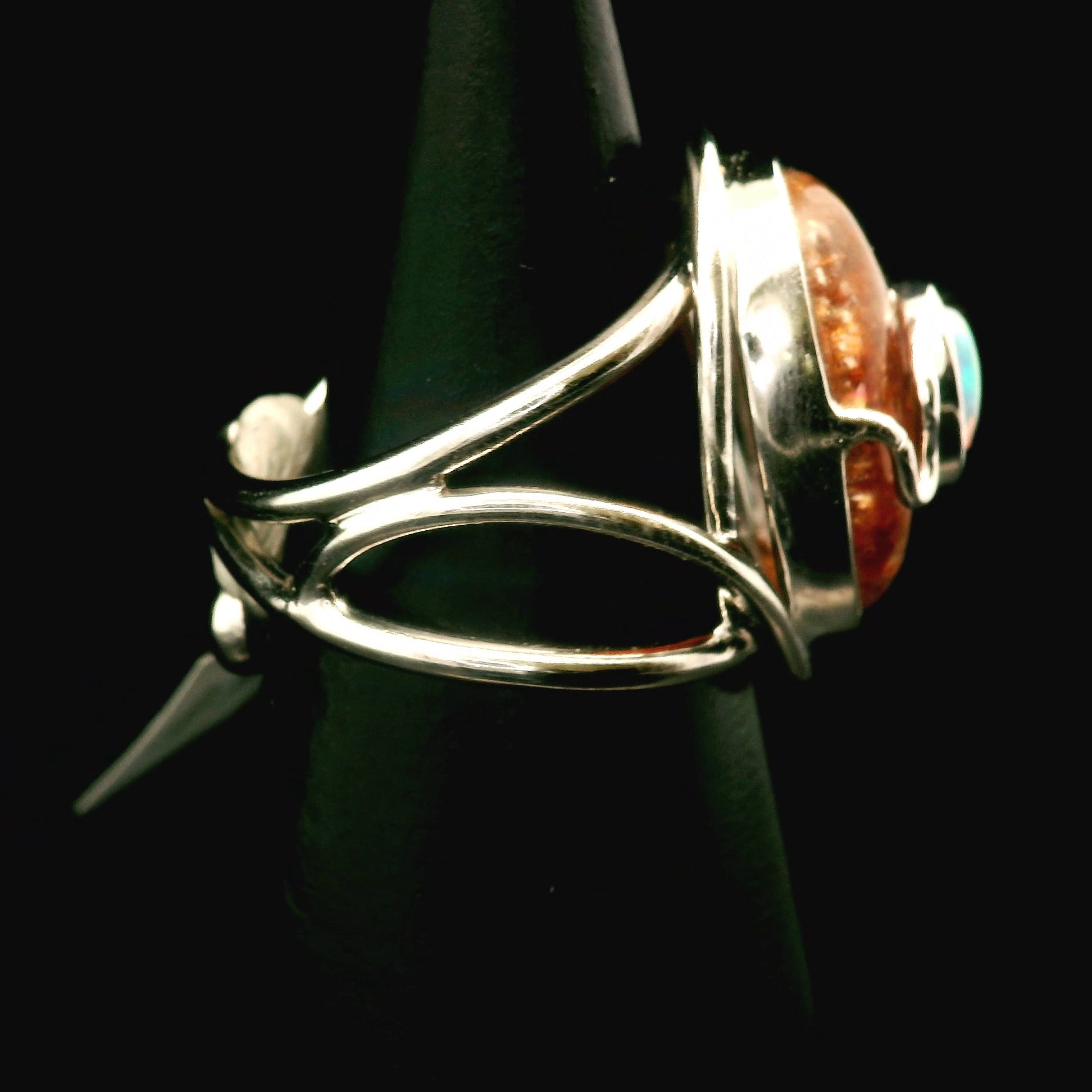 Sunstone and Opal Cuff Ring .925 Silver for Confidence and Strength